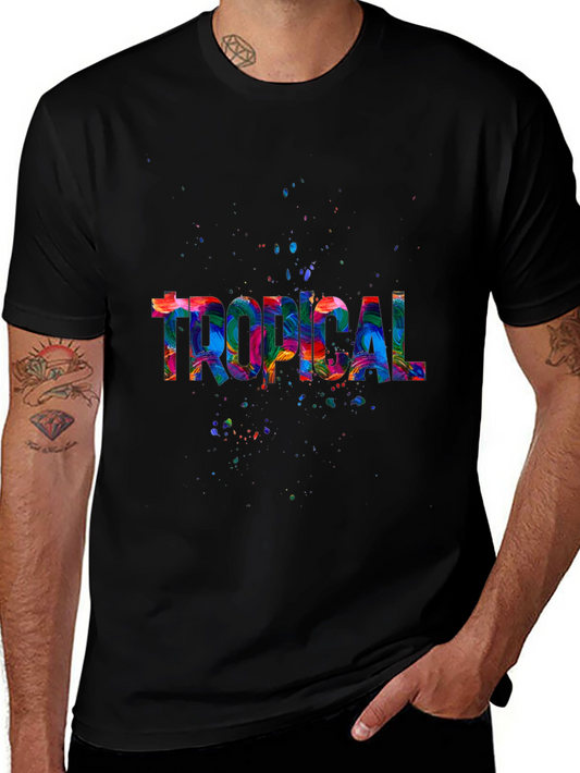 Tropical Splash Mens Black T-Shirt