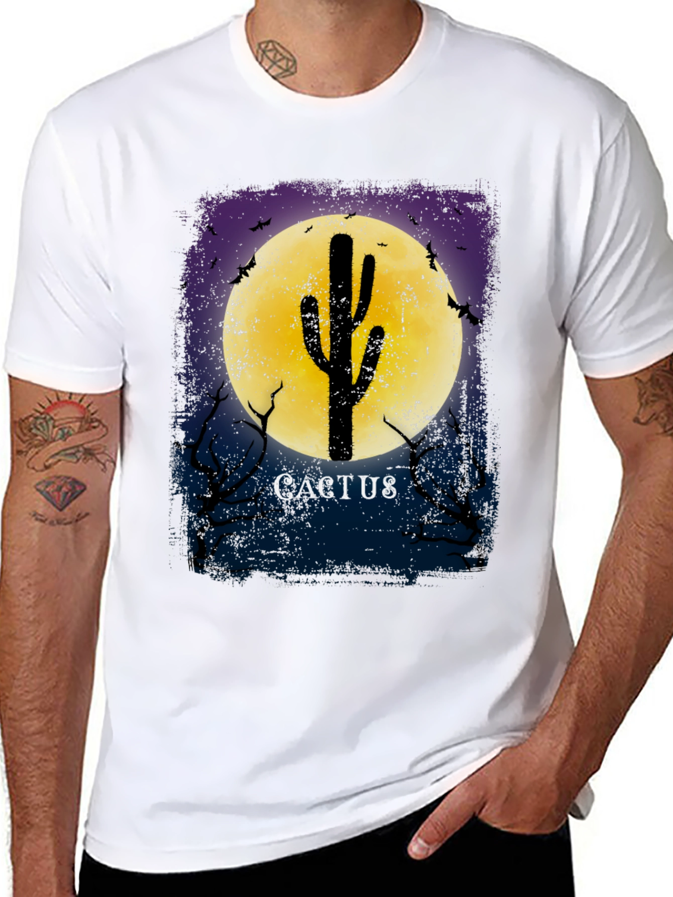 Cactus Moon Graphic Tee - Mens Novelty T-Shirt