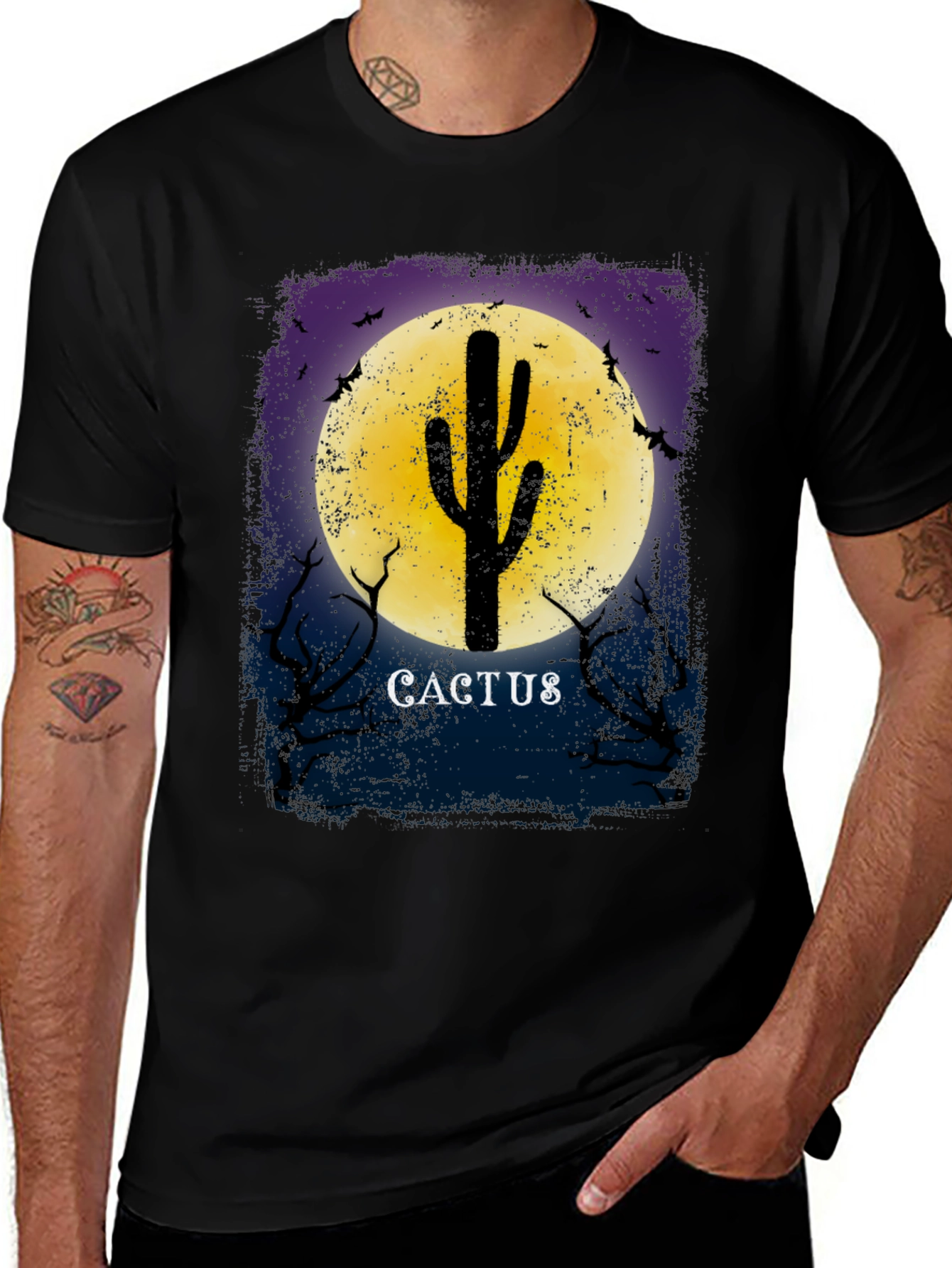 Cactus Moon Graphic Tee - Mens Novelty T-Shirt