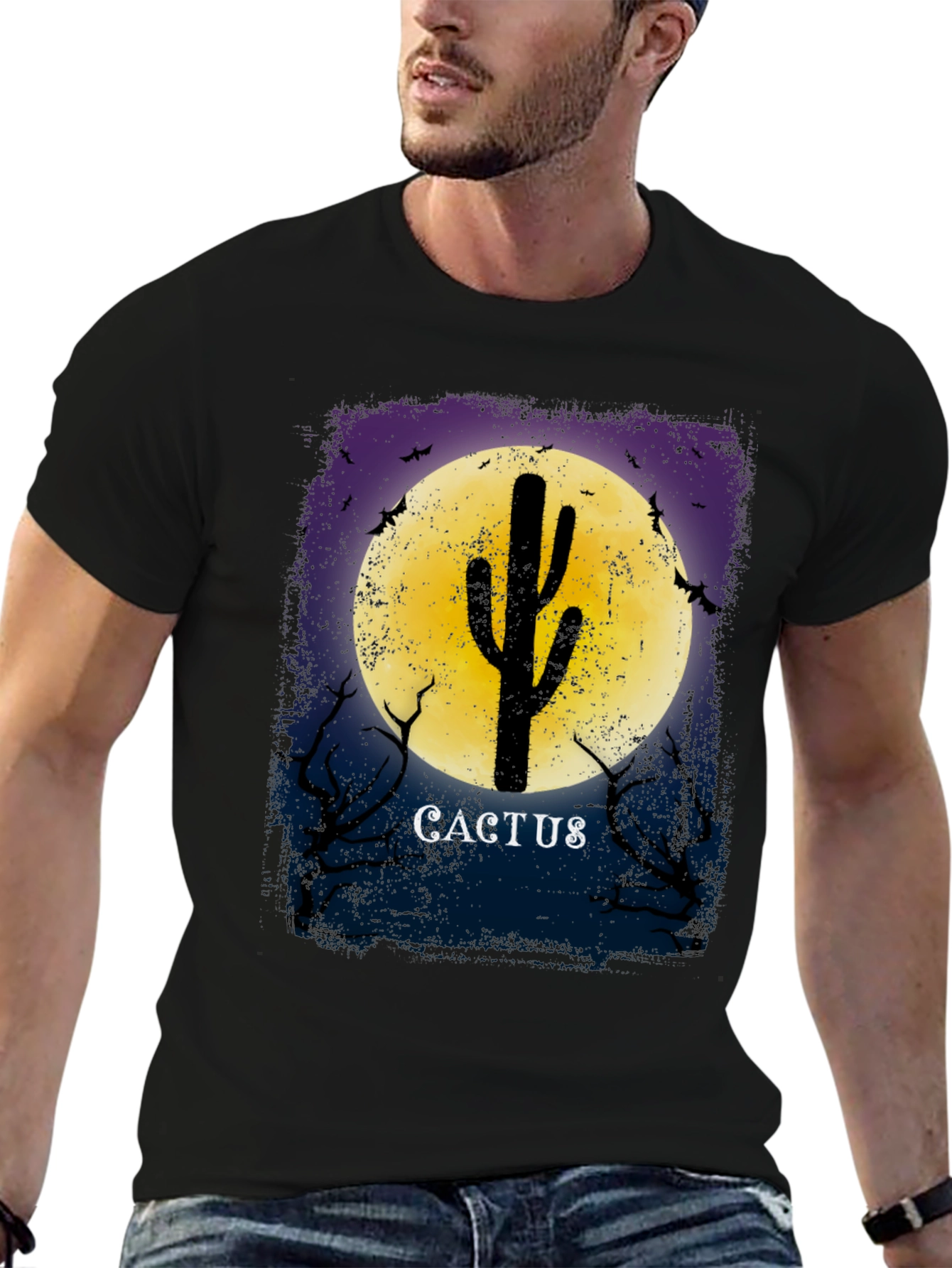 Cactus Moon Graphic Tee - Mens Novelty T-Shirt