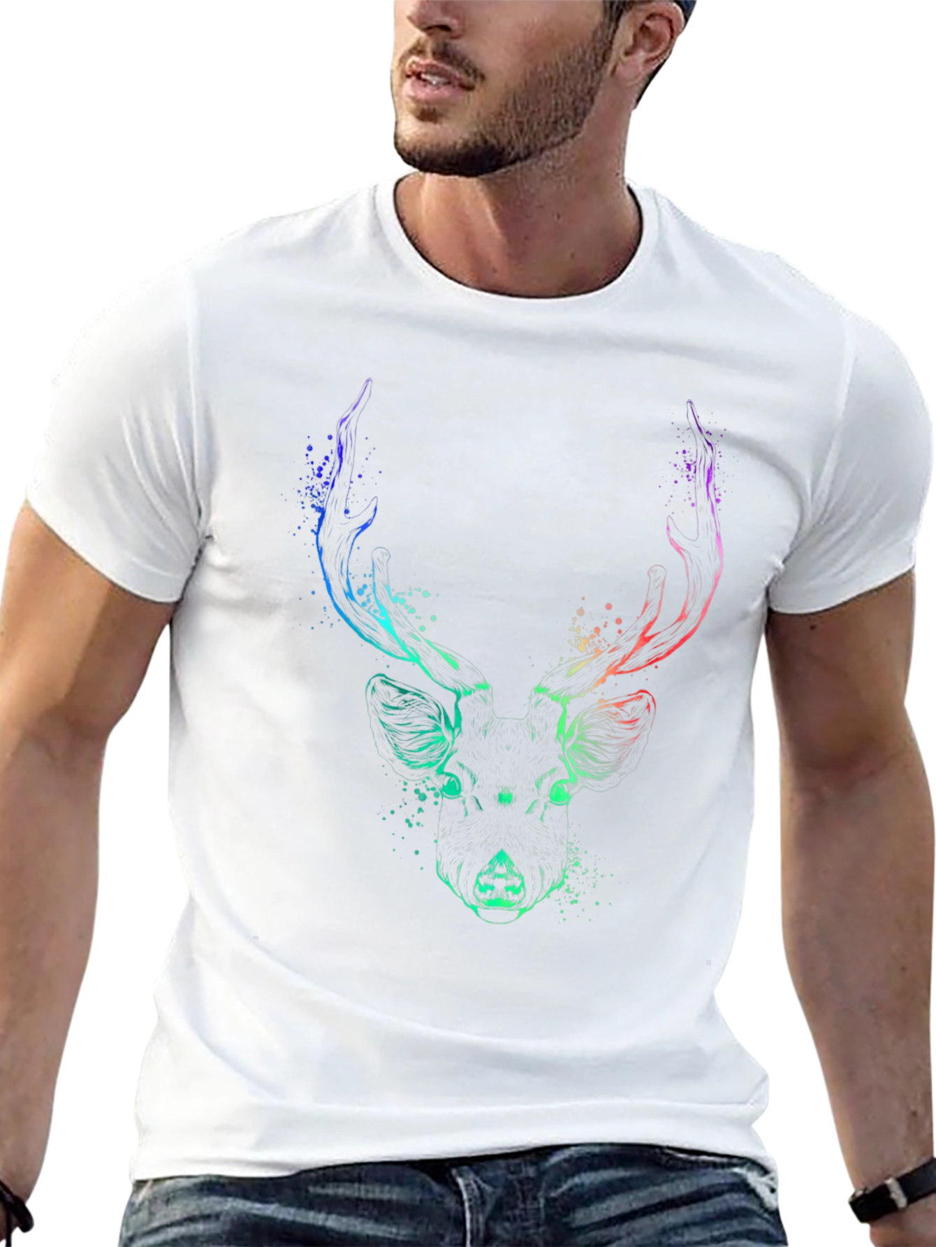 Abstract Deer Graphic Black T-Shirt