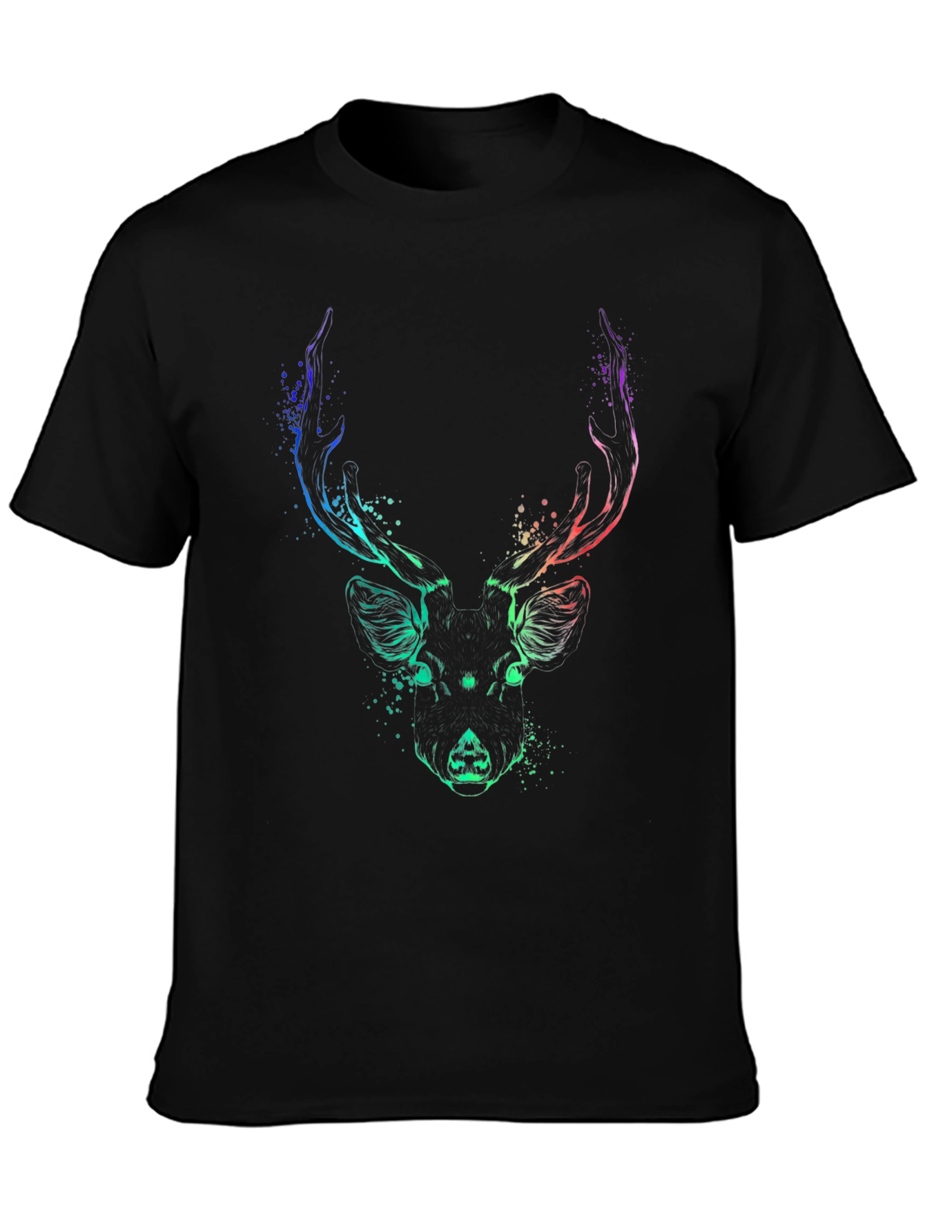 Abstract Deer Graphic Black T-Shirt