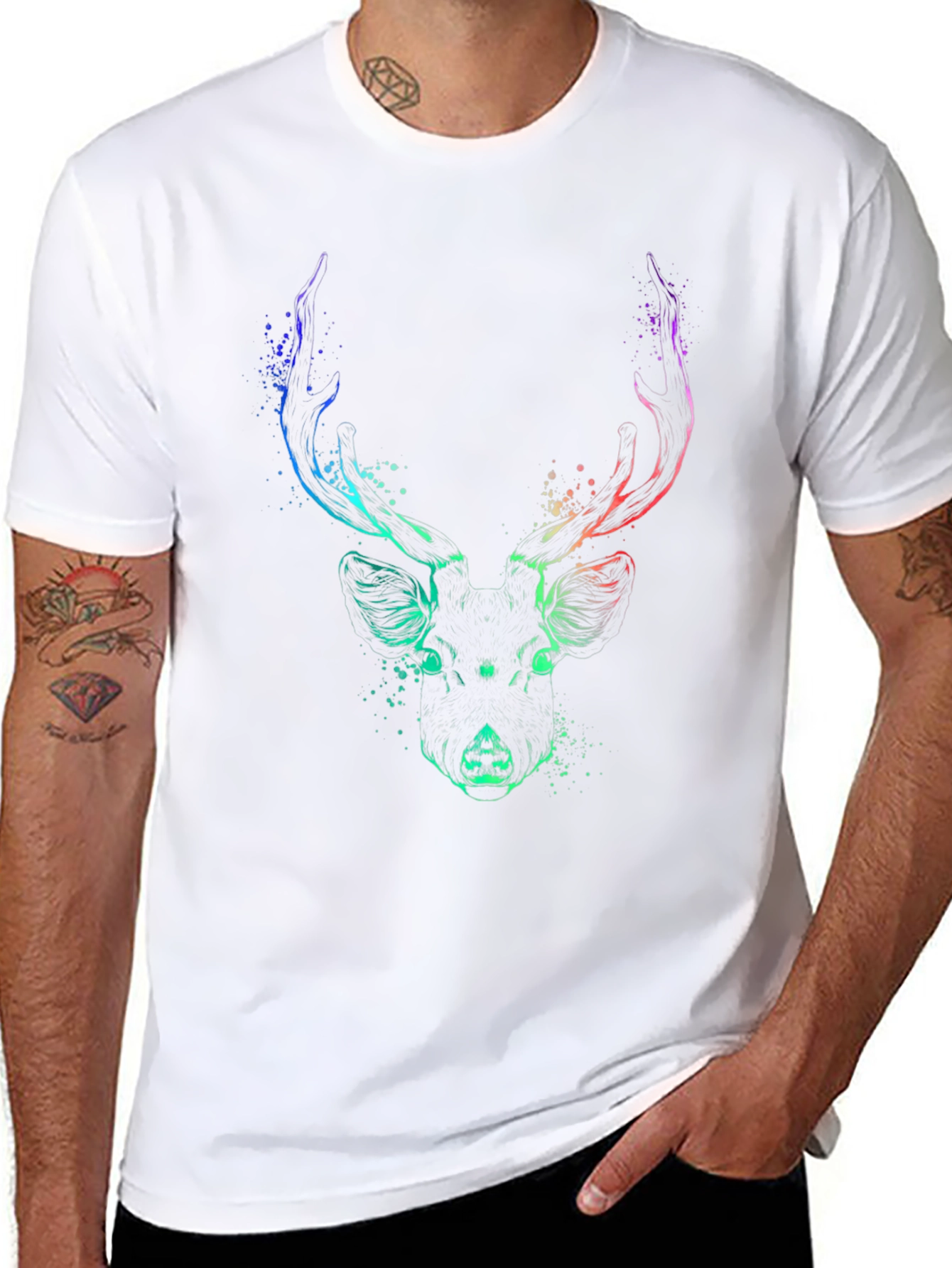 Abstract Deer Graphic Black T-Shirt