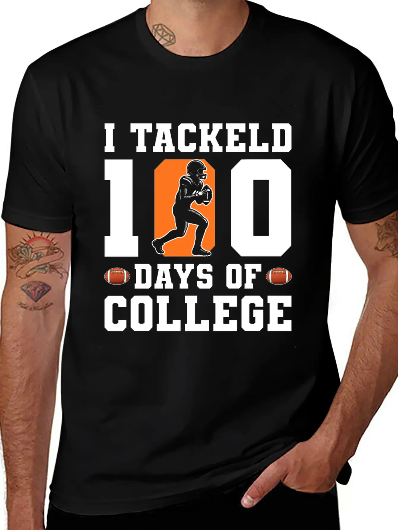 Tackled 100 Days Of College Football Unisex Short Sleeve Soft Cotton T-Shirt – Casual Everyday Wear