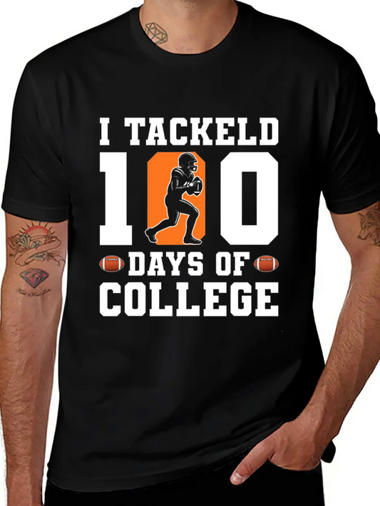 Tackled 100 Days Of College Football Unisex Short Sleeve Soft Cotton T-Shirt – Casual Everyday Wear