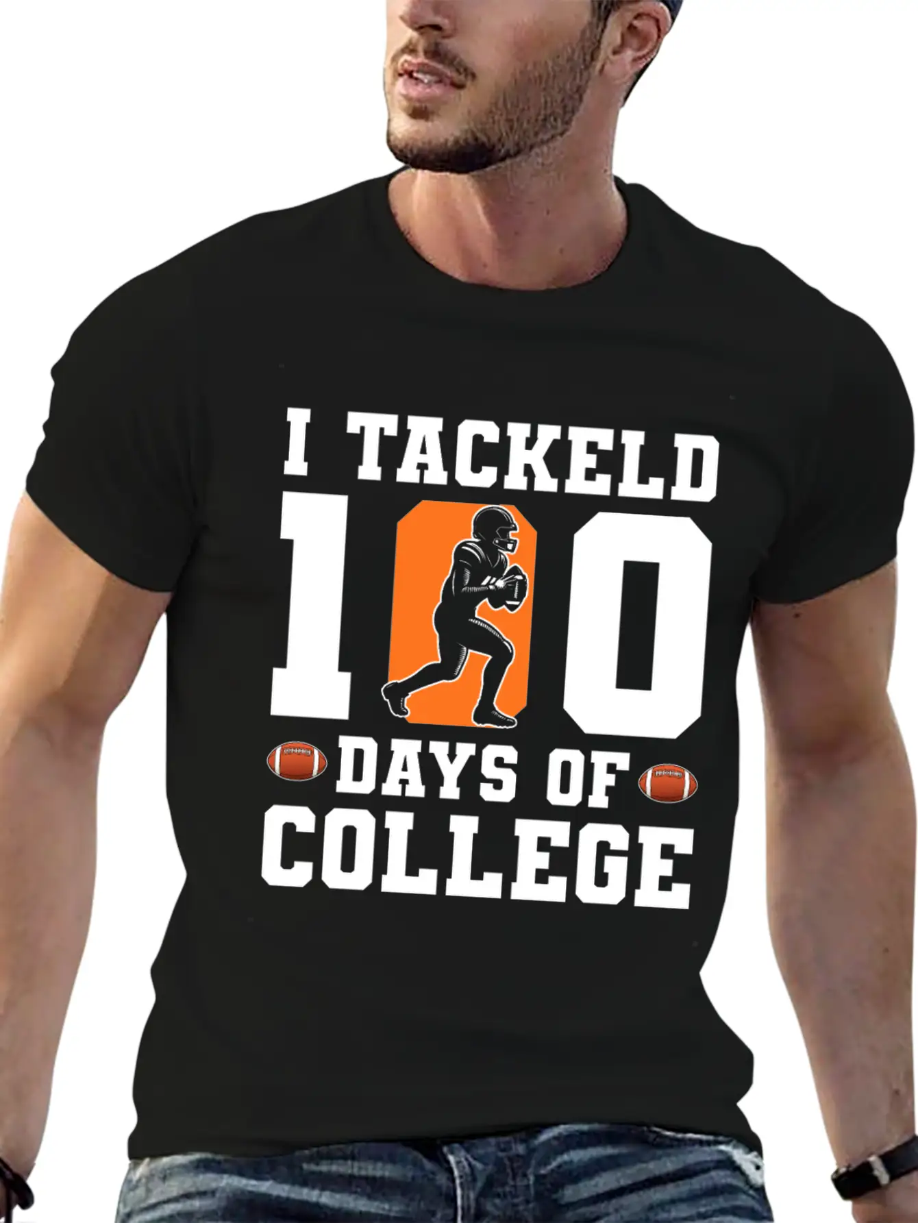 Tackled 100 Days Of College Football Unisex Short Sleeve Soft Cotton T-Shirt – Casual Everyday Wear
