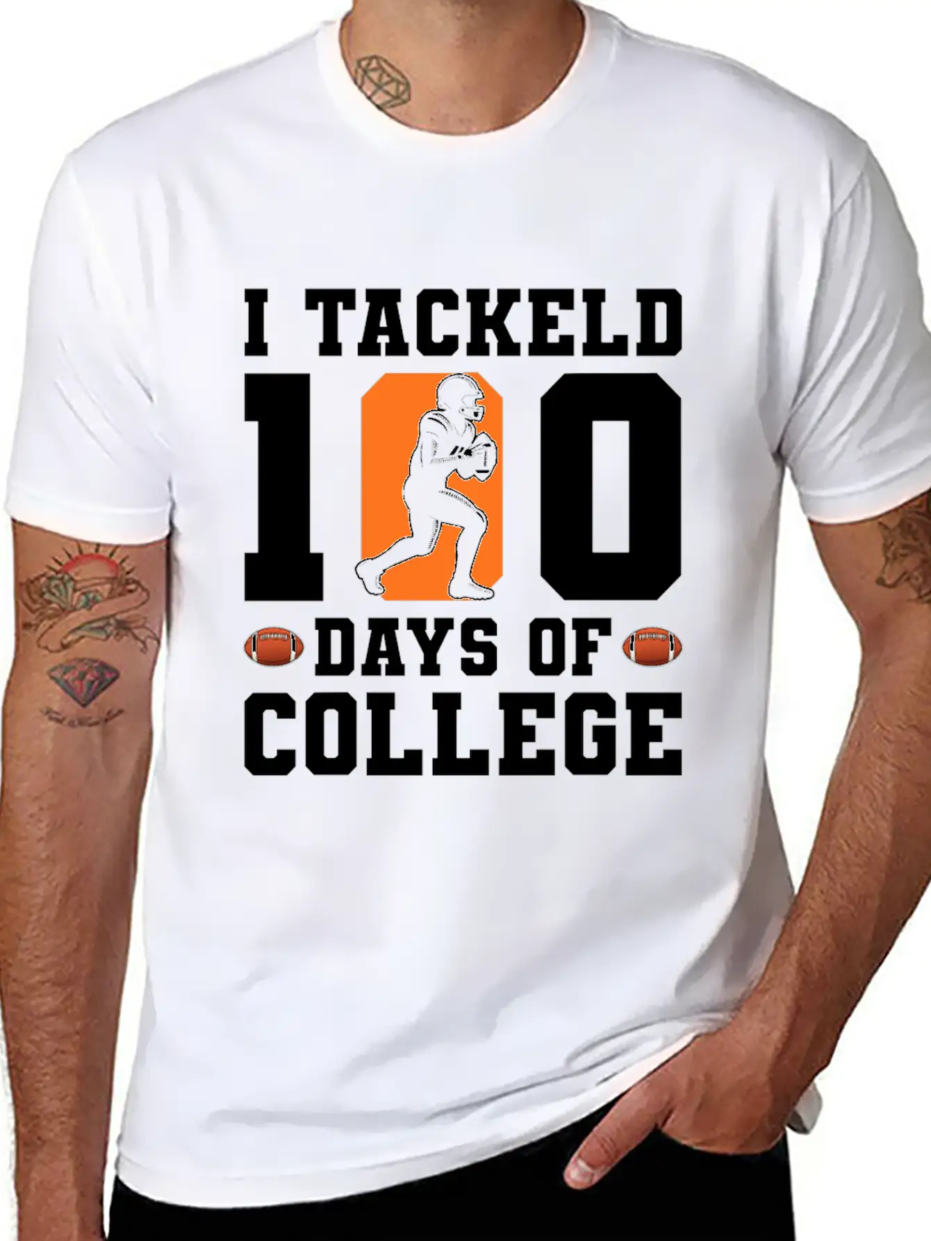 Tackled 100 Days Of College Football Unisex Short Sleeve Soft Cotton T-Shirt – Casual Everyday Wear