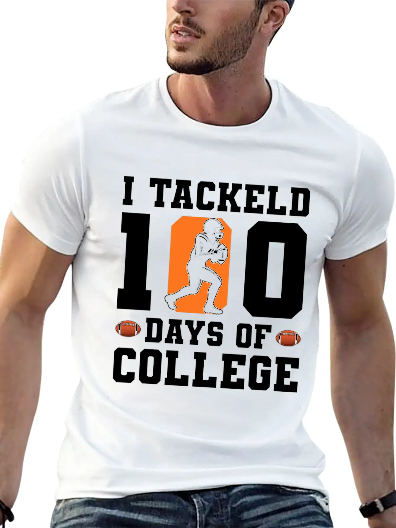 Tackled 100 Days Of College Football Unisex Short Sleeve Soft Cotton T-Shirt – Casual Everyday Wear