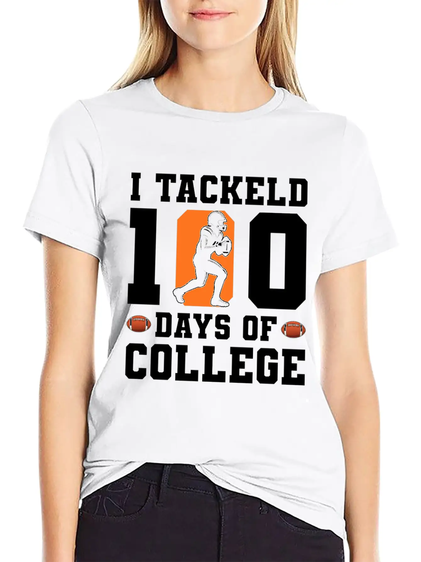 Tackled 100 Days Of College Football Unisex Short Sleeve Soft Cotton T-Shirt – Casual Everyday Wear