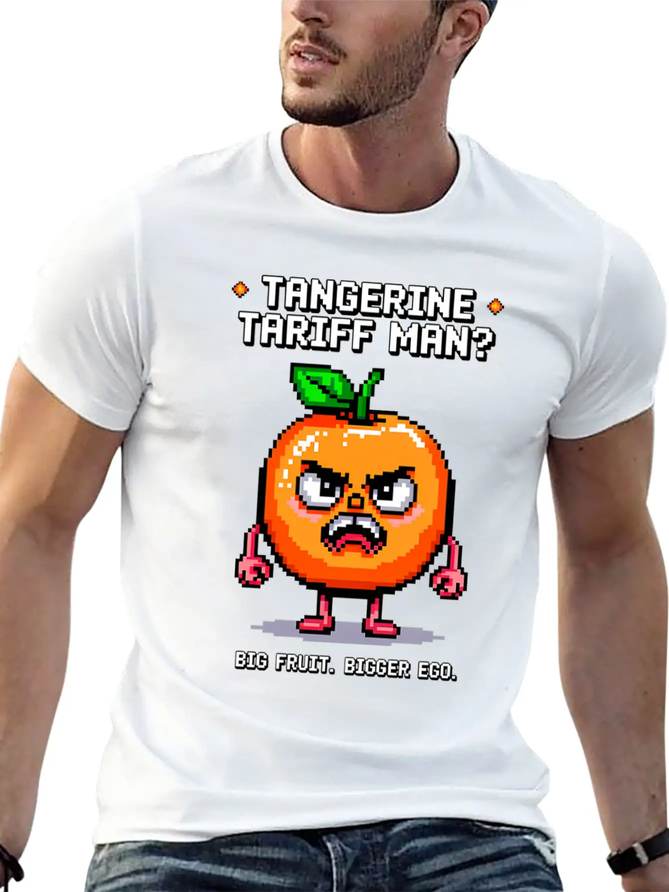 Tangerine Tariff Man? Big Fruit. Bigger Ego. Unisex Short Sleeve Soft Cotton T-Shirt – Casual Everyday Wear