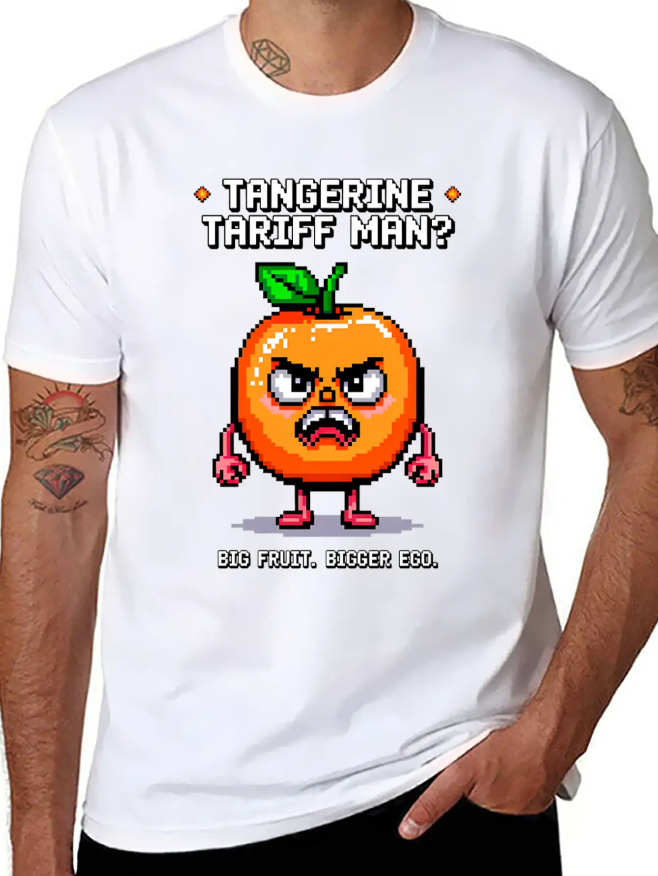 Tangerine Tariff Man? Big Fruit. Bigger Ego. Unisex Short Sleeve Soft Cotton T-Shirt – Casual Everyday Wear