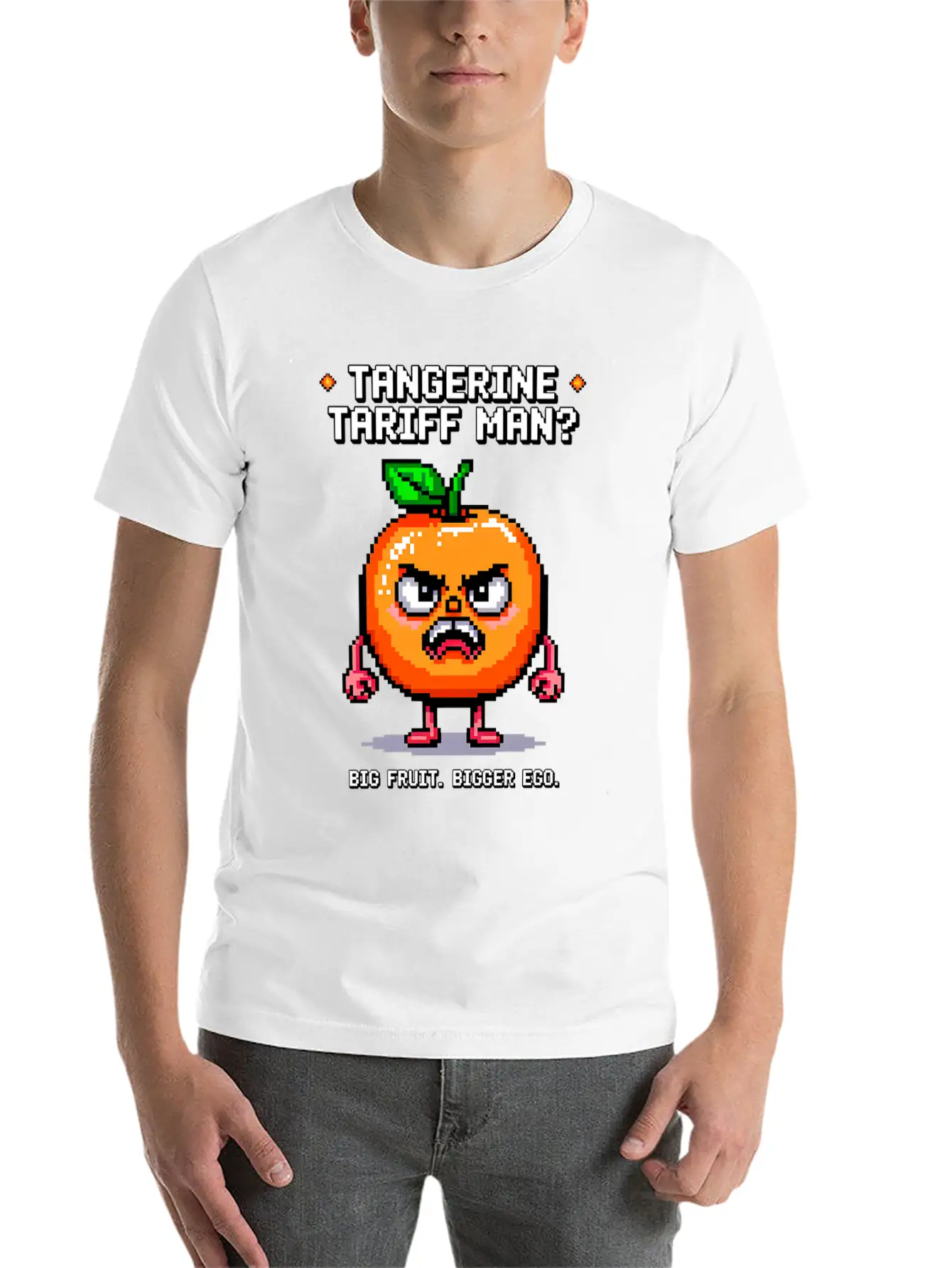 Tangerine Tariff Man? Big Fruit. Bigger Ego. Unisex Short Sleeve Soft Cotton T-Shirt – Casual Everyday Wear