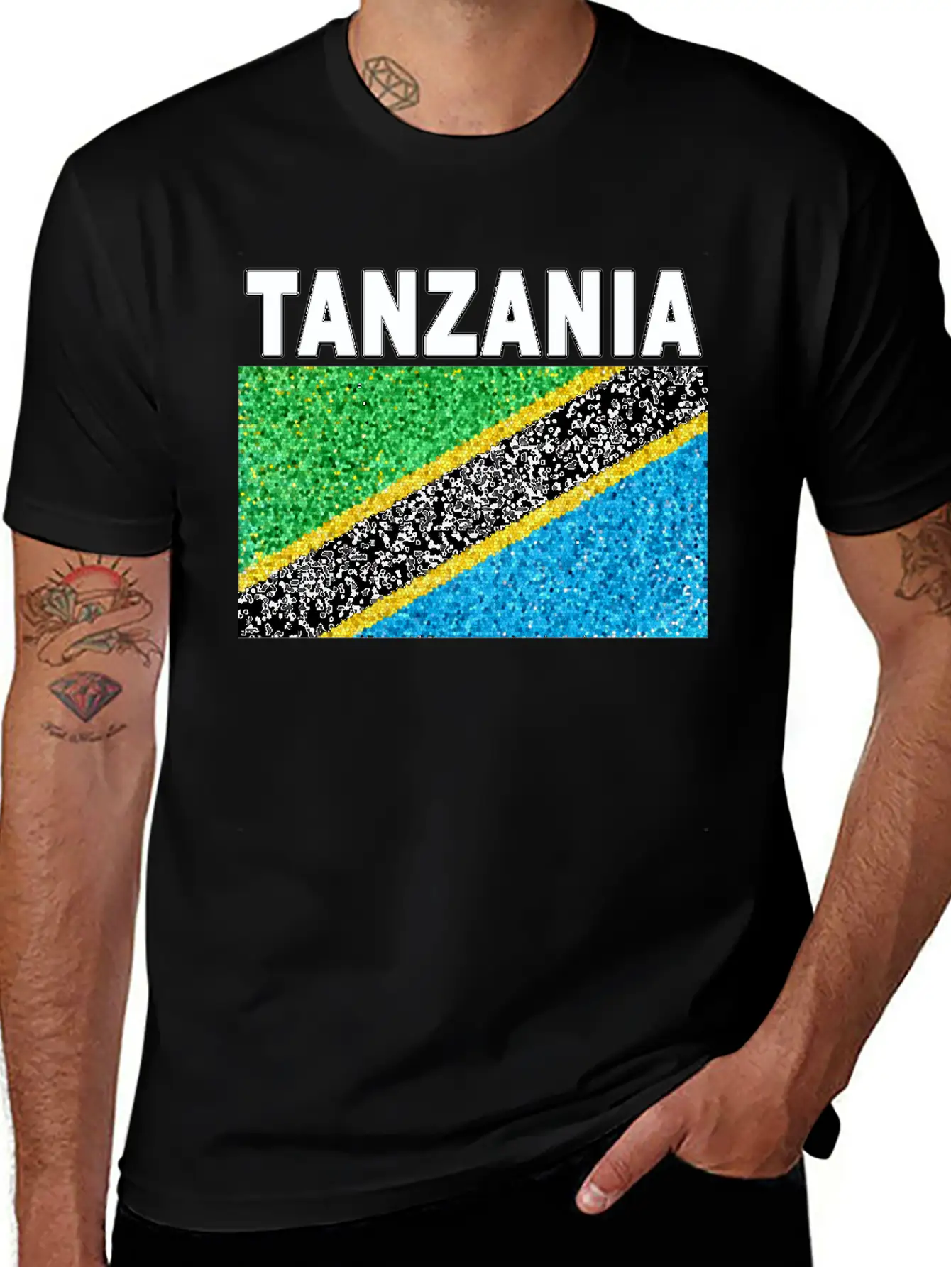 Tanzania Flag Stained Glass Artistic Design Stylish Everyday T-Shirt – Unisex Basic Cotton Tee