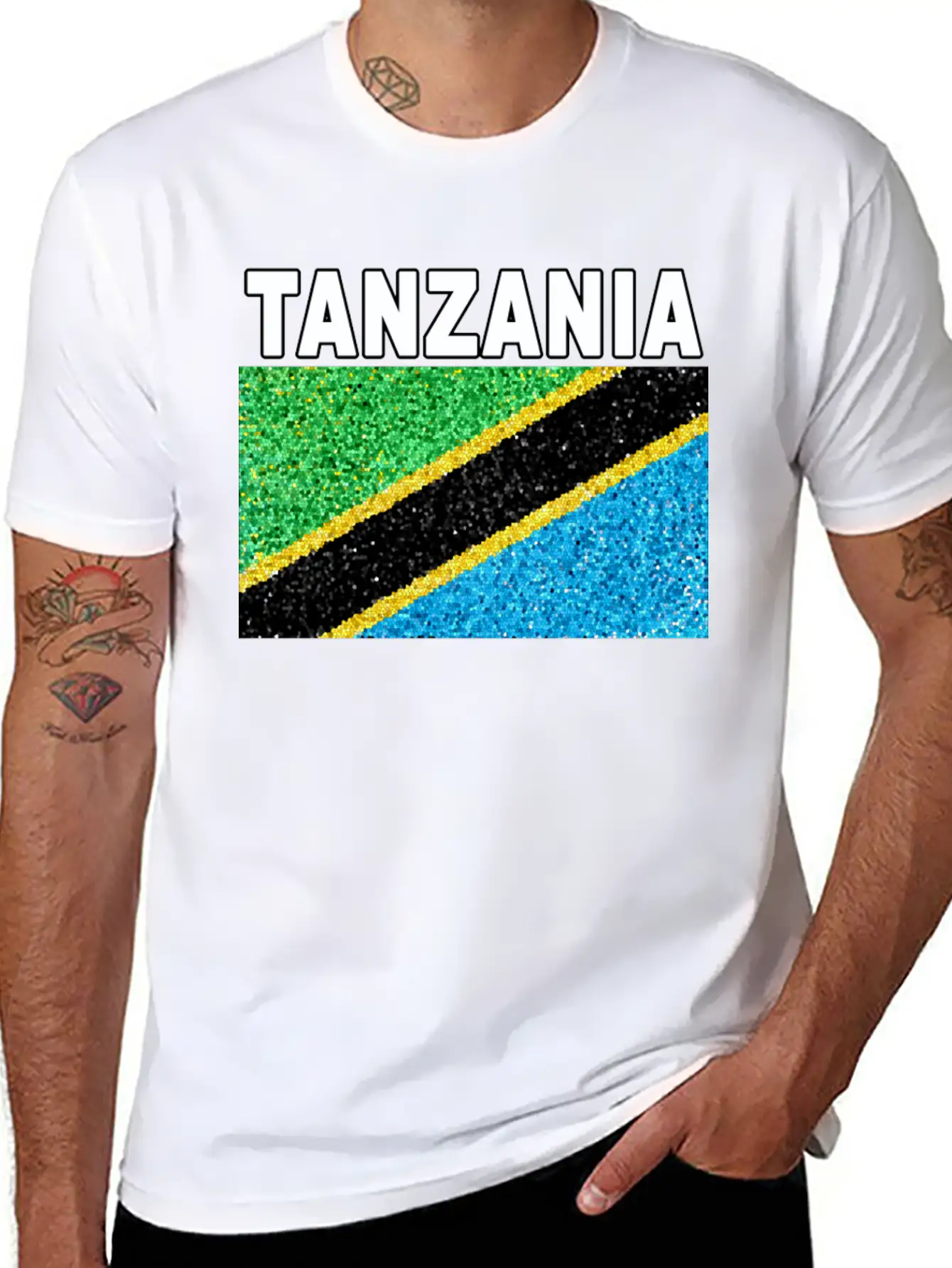 Tanzania Flag Stained Glass Artistic Design Stylish Everyday T-Shirt – Unisex Basic Cotton Tee