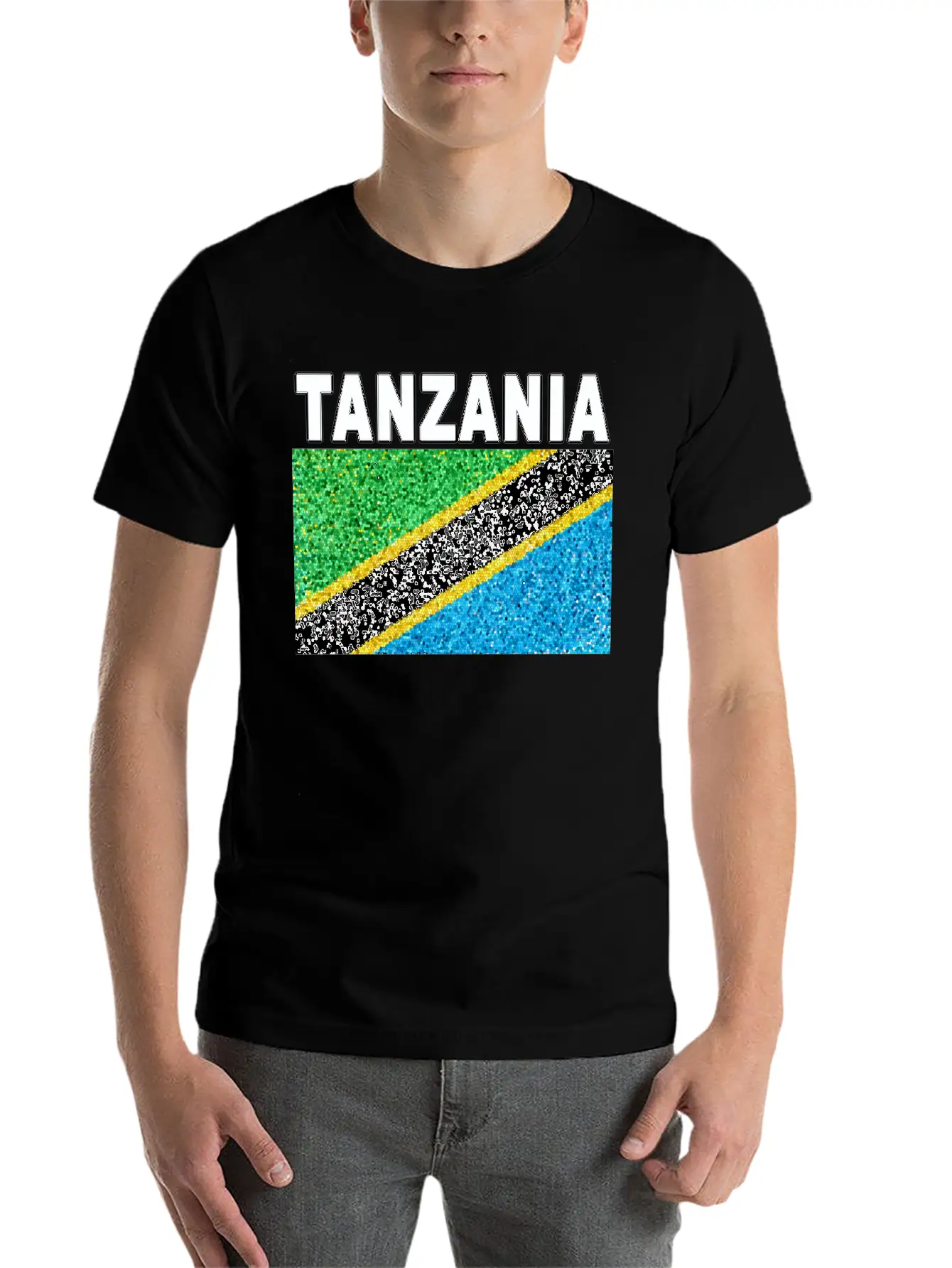Tanzania Flag Stained Glass Artistic Design Stylish Everyday T-Shirt – Unisex Basic Cotton Tee