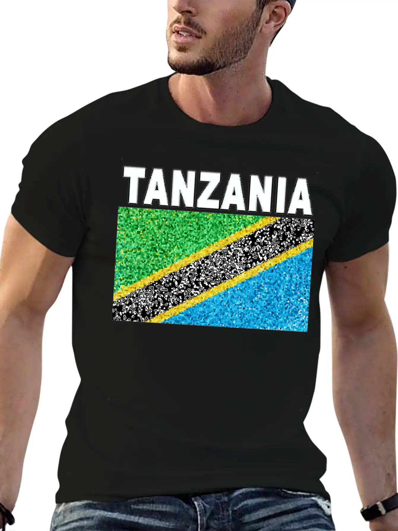 Tanzania Flag Stained Glass Artistic Design Stylish Everyday T-Shirt – Unisex Basic Cotton Tee