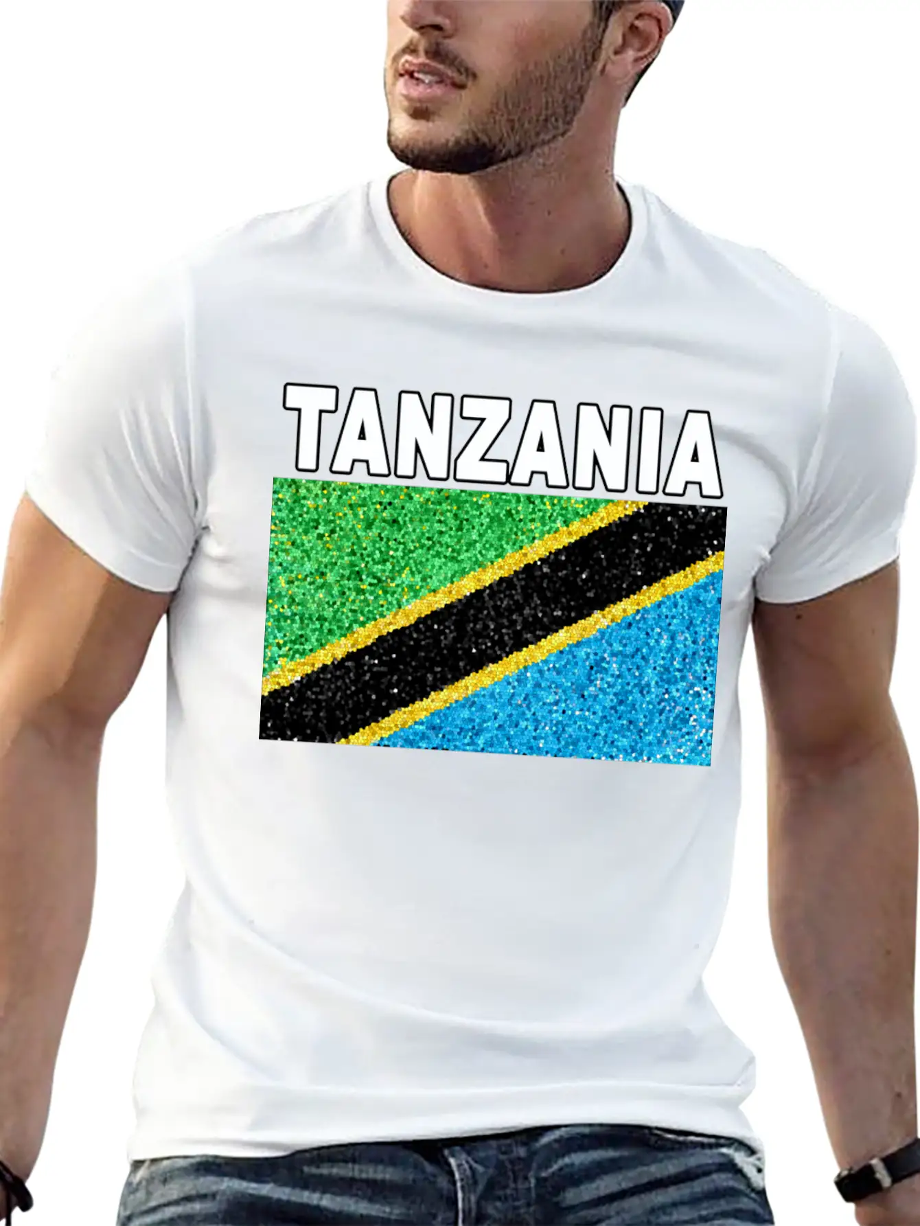 Tanzania Flag Stained Glass Artistic Design Stylish Everyday T-Shirt – Unisex Basic Cotton Tee