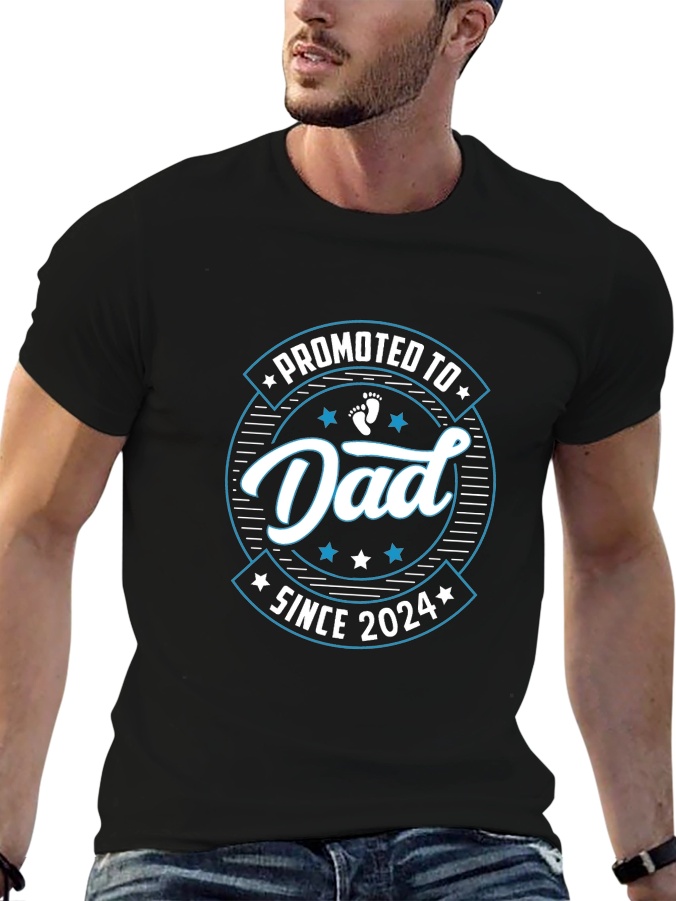 Promoted to Dad Since 2024 Black T-Shirt
