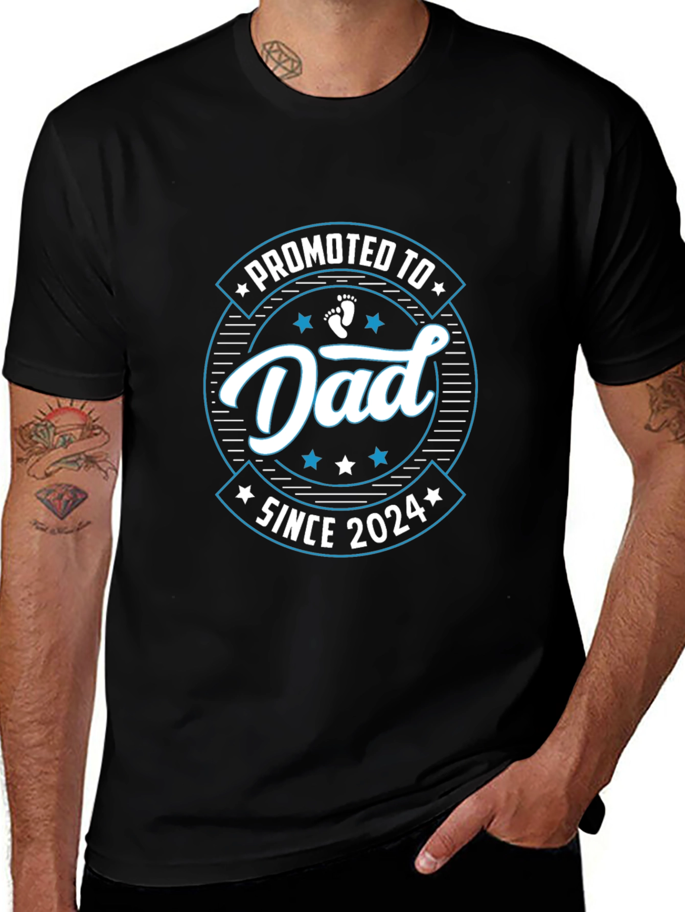 Promoted to Dad Since 2024 Black T-Shirt
