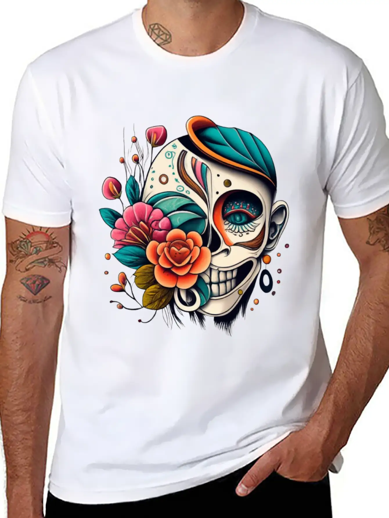 Tattoo Art, Flower, Skeleton Basic Graphic T-Shirt – Daily Comfort In Soft Cotton