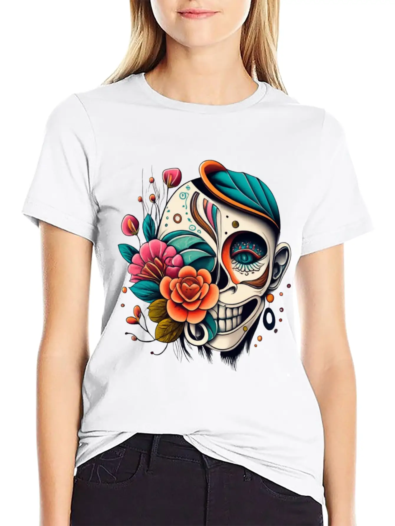 Tattoo Art, Flower, Skeleton Basic Graphic T-Shirt – Daily Comfort In Soft Cotton