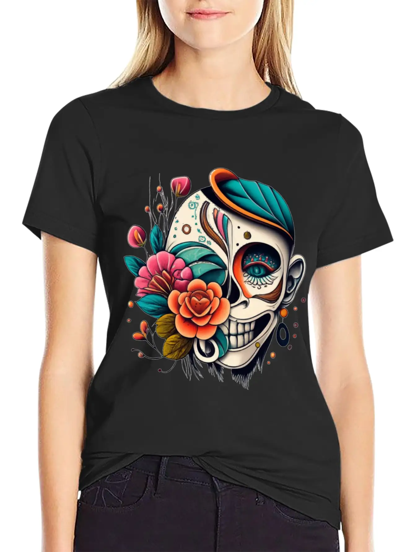 Tattoo Art, Flower, Skeleton Basic Graphic T-Shirt – Daily Comfort In Soft Cotton