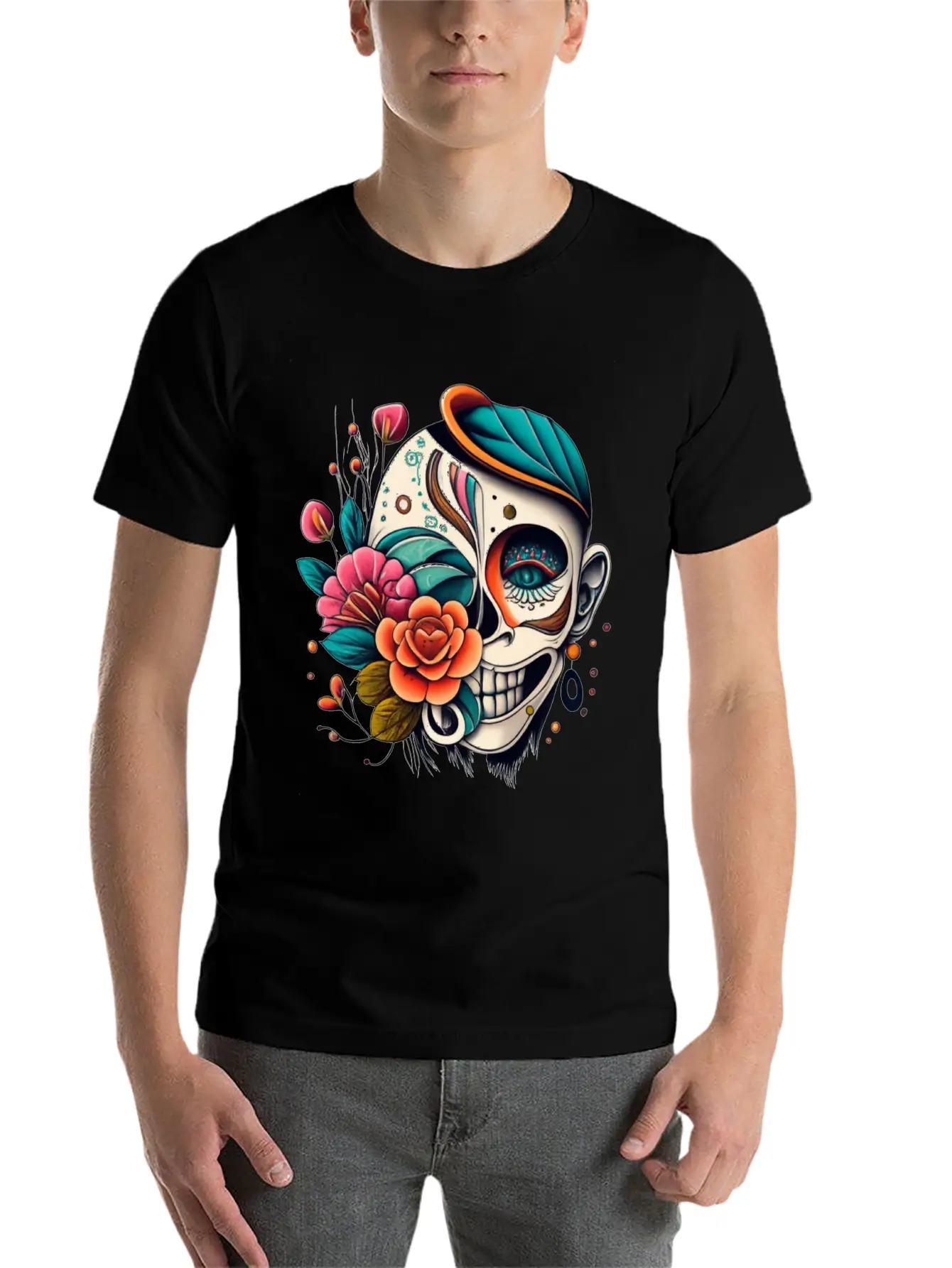 Tattoo Art, Flower, Skeleton Basic Graphic T-Shirt – Daily Comfort In Soft Cotton