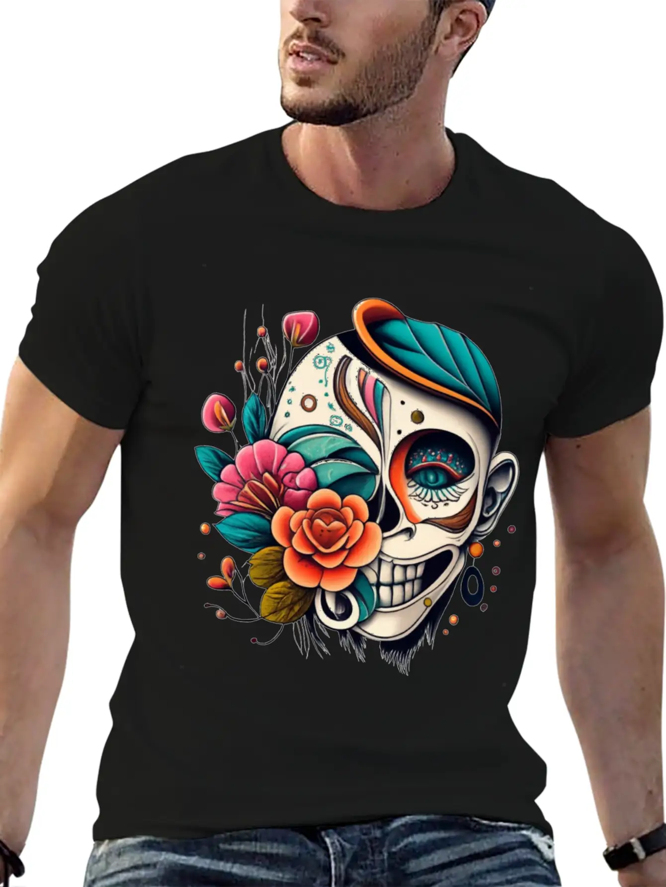 Tattoo Art, Flower, Skeleton Basic Graphic T-Shirt – Daily Comfort In Soft Cotton