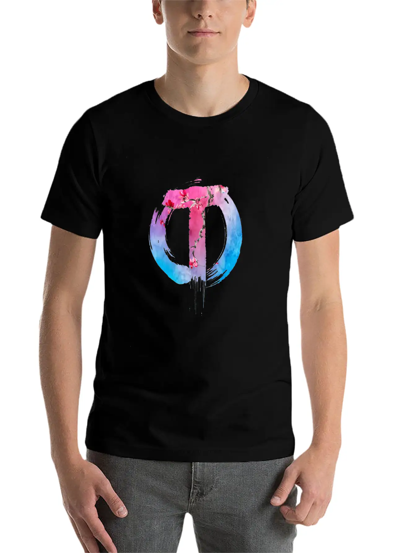TazzAssIn Watercolor Cherry Blossom Logo Unisex Short Sleeve Soft Cotton T-Shirt – Casual Everyday Wear