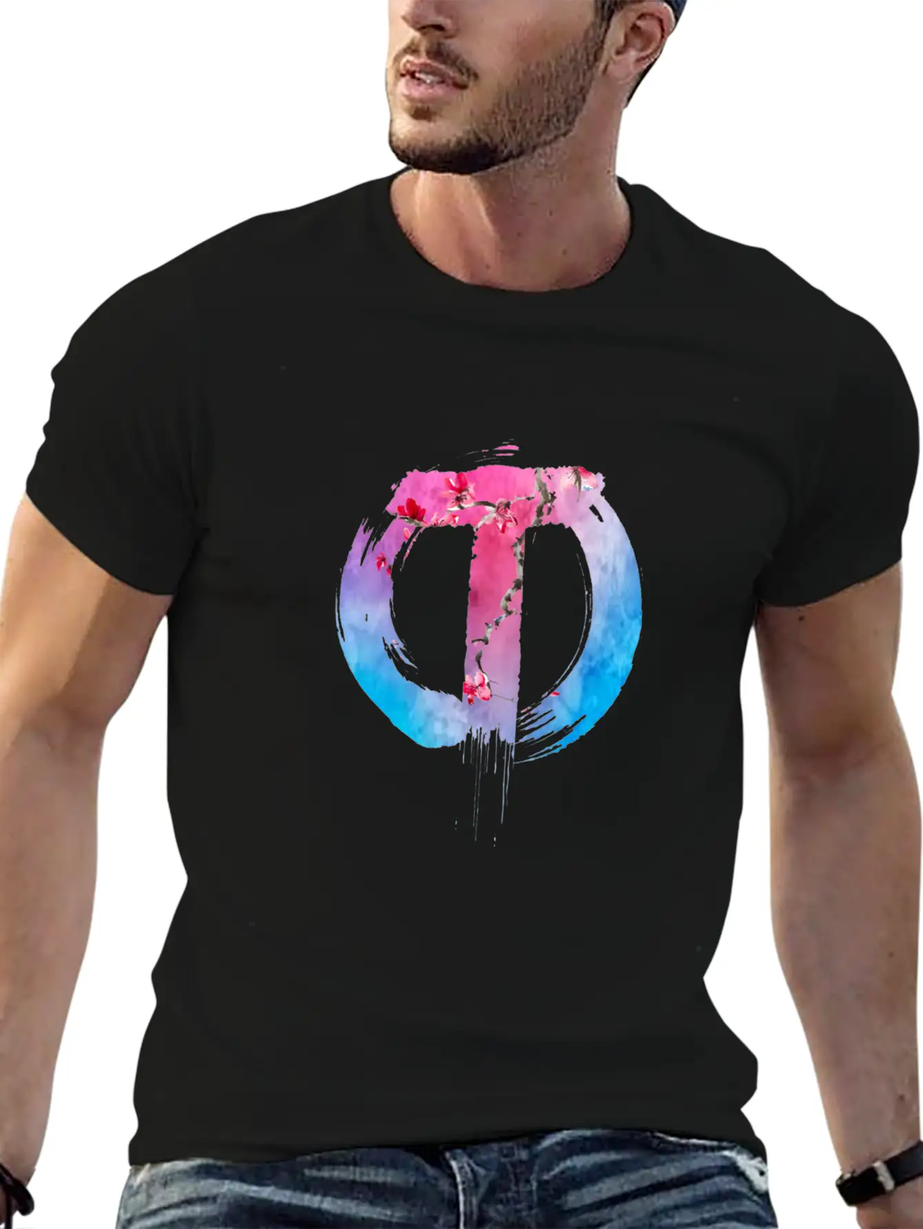 TazzAssIn Watercolor Cherry Blossom Logo Unisex Short Sleeve Soft Cotton T-Shirt – Casual Everyday Wear