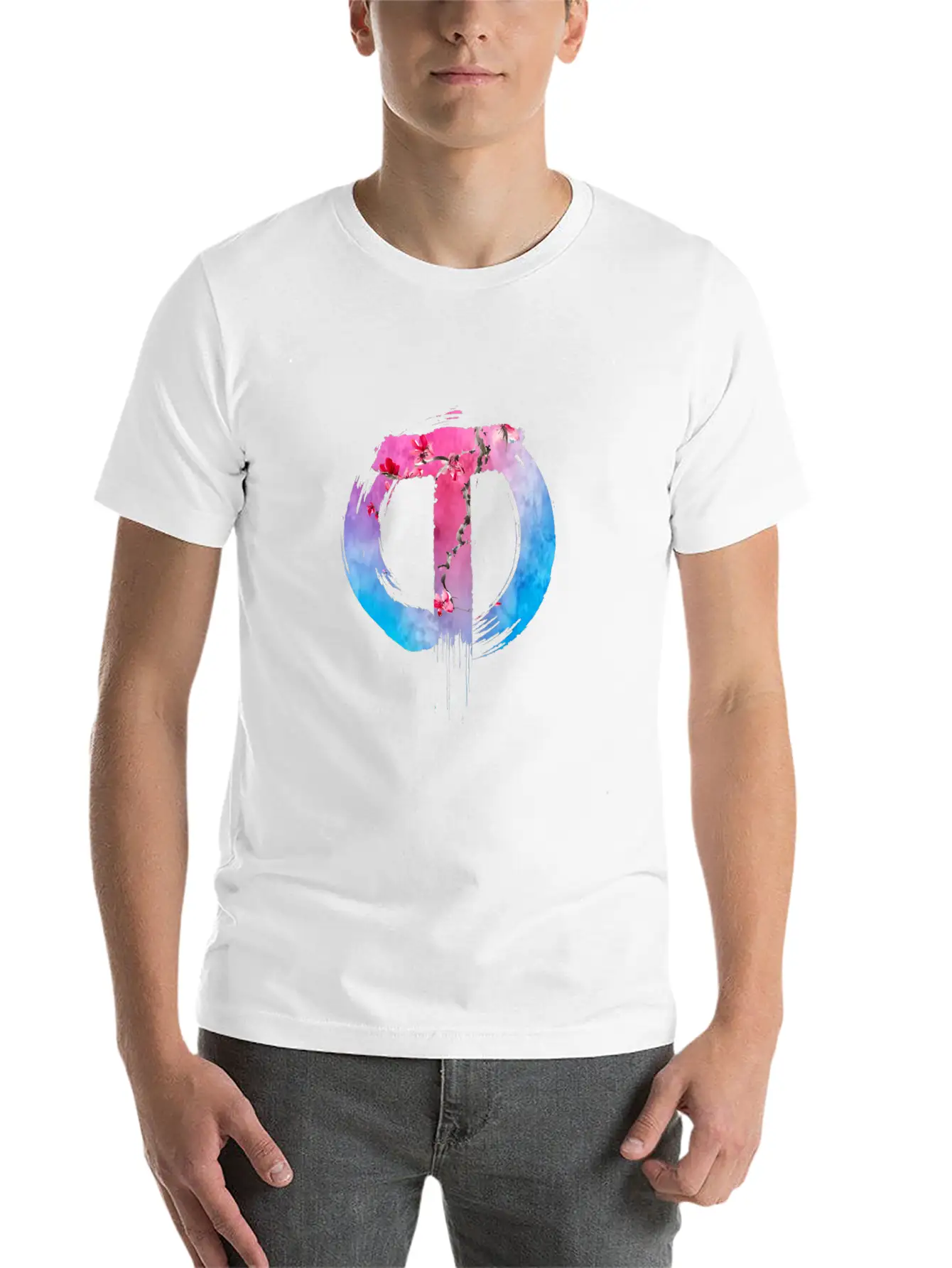 TazzAssIn Watercolor Cherry Blossom Logo Unisex Short Sleeve Soft Cotton T-Shirt – Casual Everyday Wear
