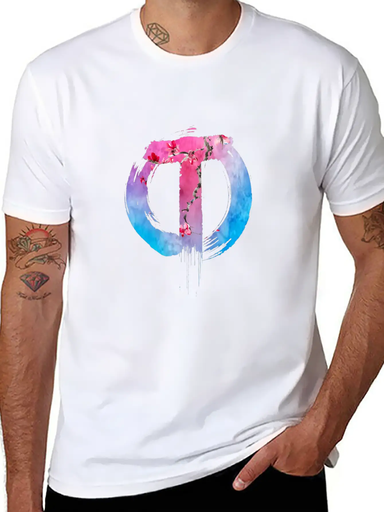 TazzAssIn Watercolor Cherry Blossom Logo Unisex Short Sleeve Soft Cotton T-Shirt – Casual Everyday Wear