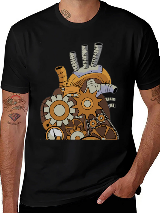Steampunk Mechanical Heart Graphic Tee - Black