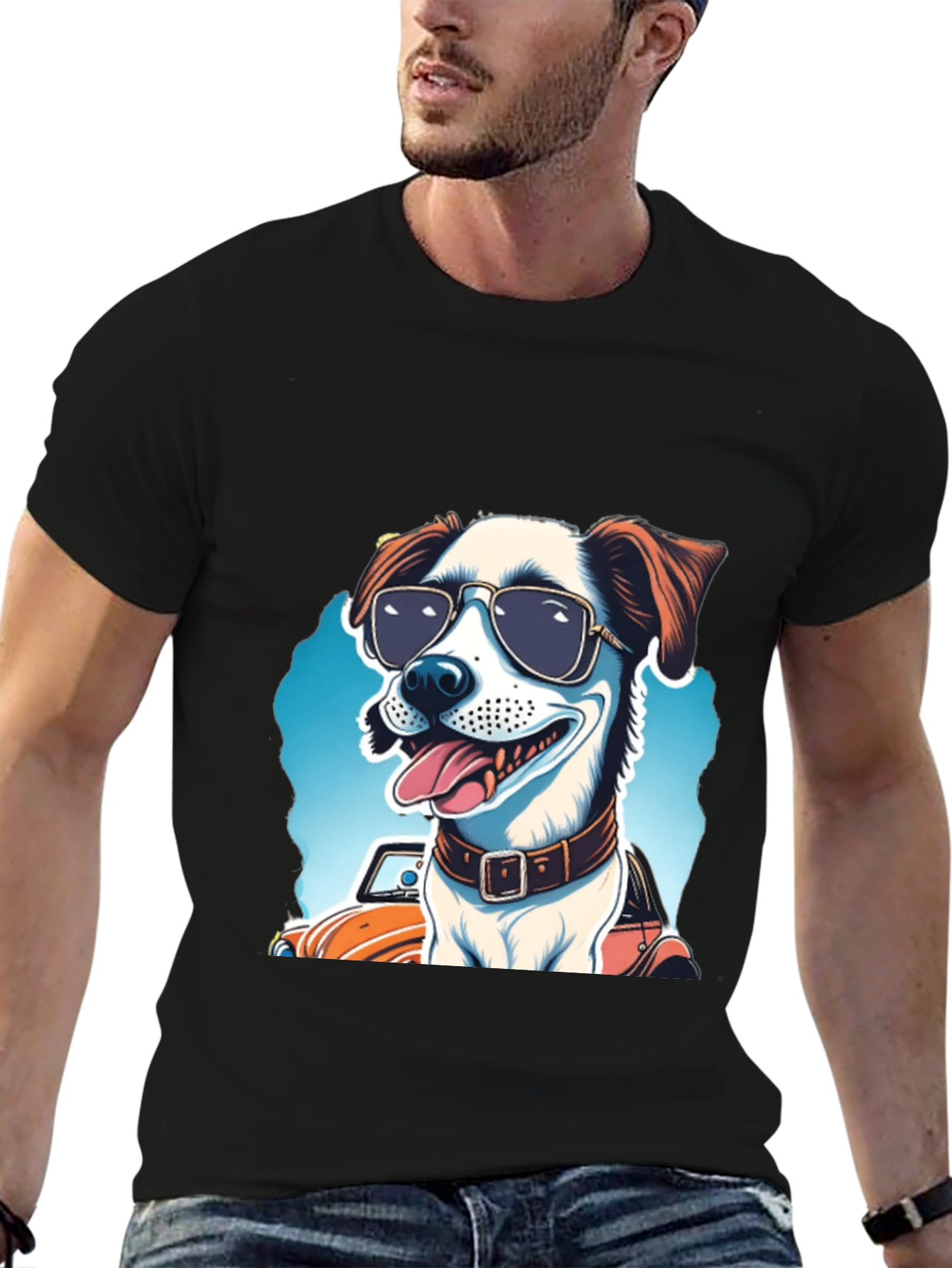 Cool Dog Tee: Sunglasses Pup Car Ride