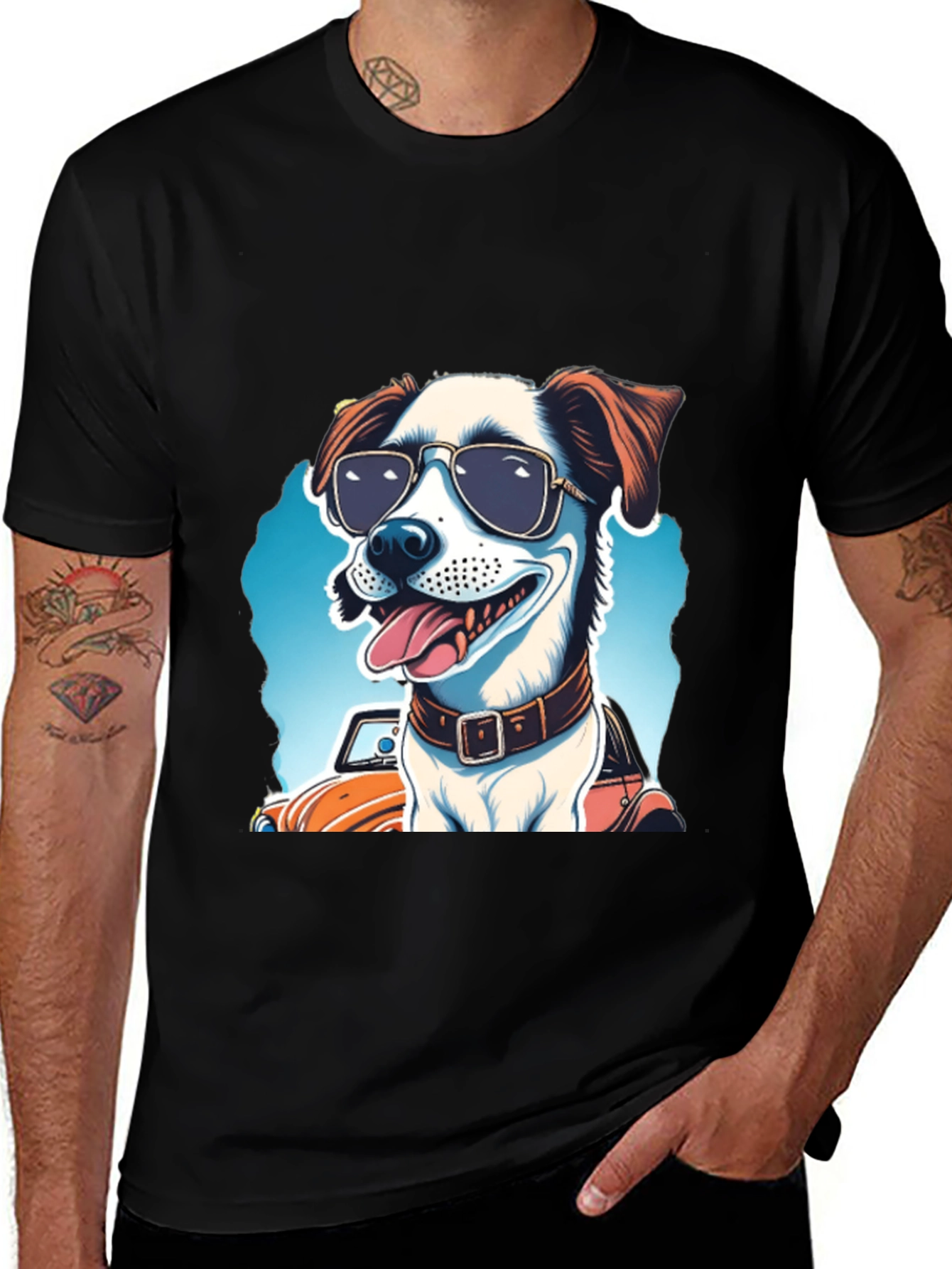 Cool Dog Tee: Sunglasses Pup Car Ride