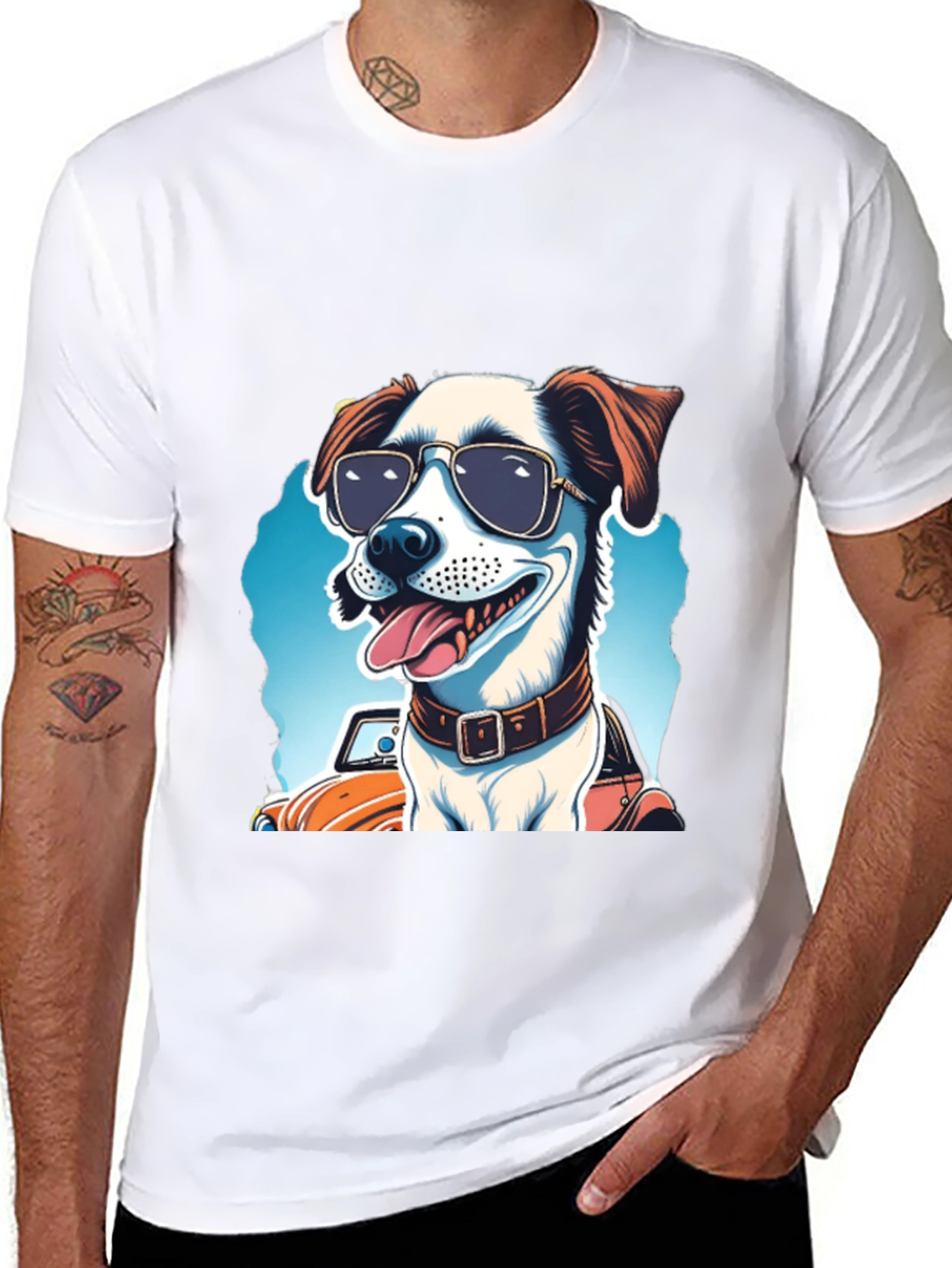 Cool Dog Tee: Sunglasses Pup Car Ride