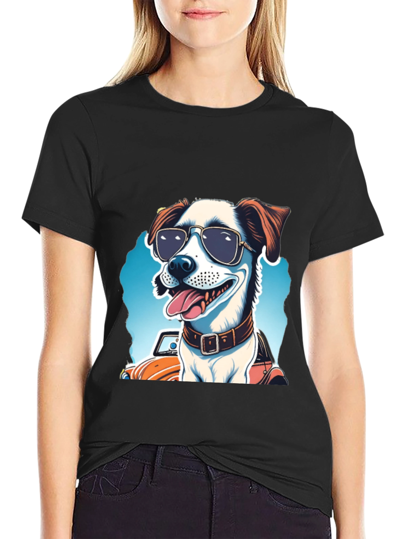 Cool Dog Tee: Sunglasses Pup Car Ride