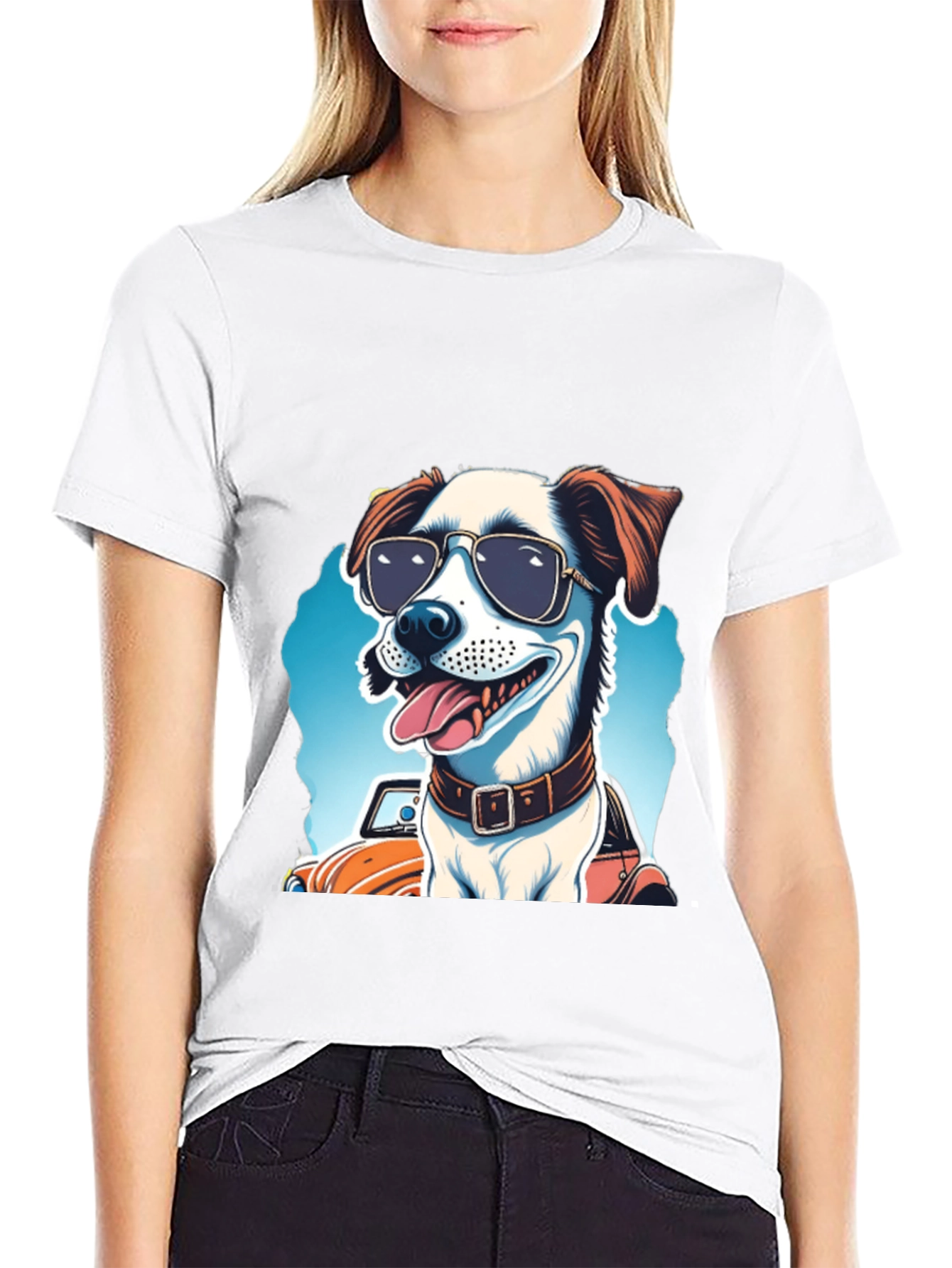 Cool Dog Tee: Sunglasses Pup Car Ride