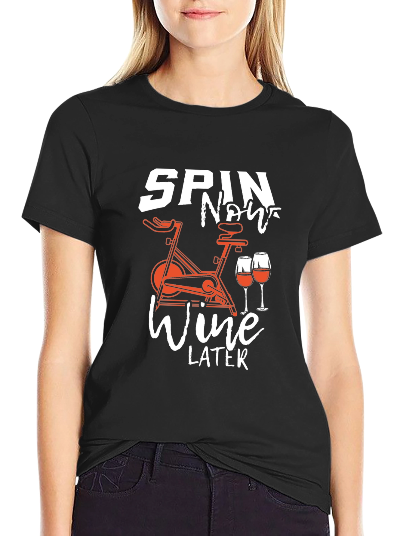 Spin Now Wine Later Black Graphic Tee