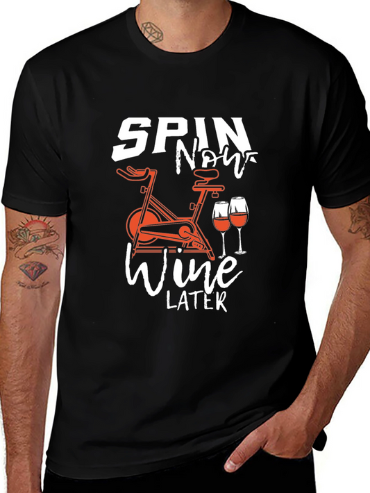 Spin Now Wine Later Black Graphic Tee
