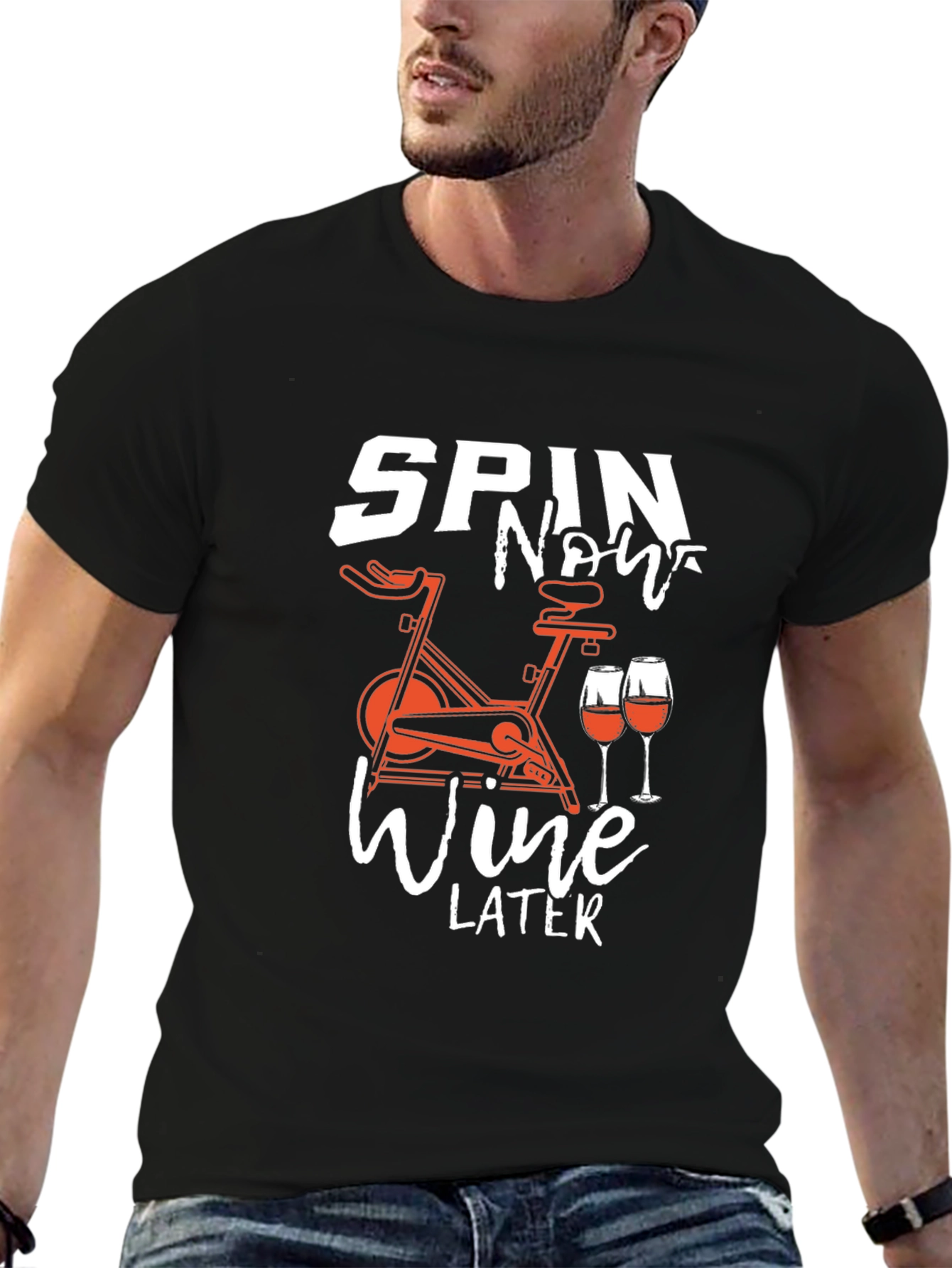 Spin Now Wine Later Black Graphic Tee