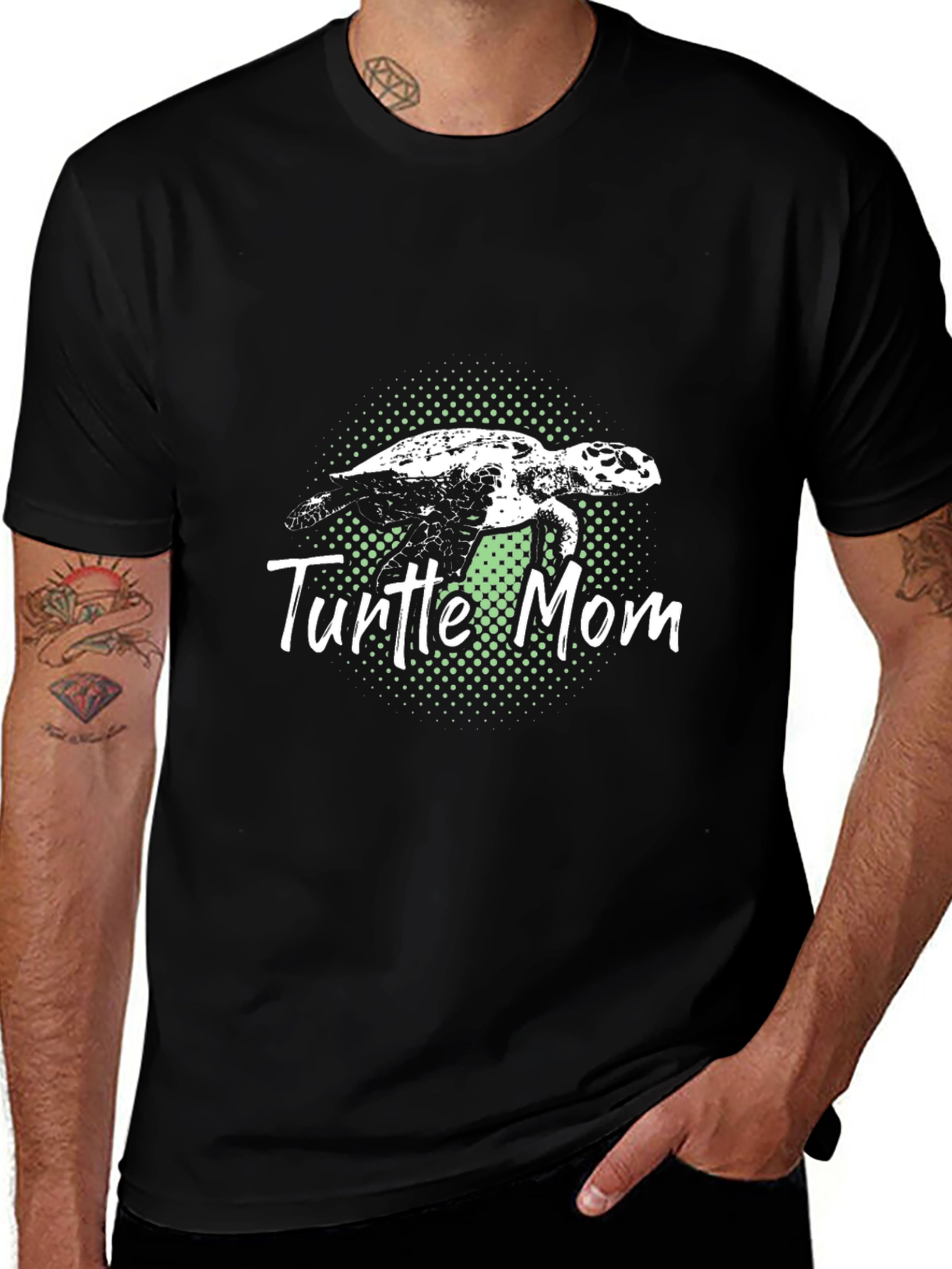 Turtle Mom Graphic Tee - Black Cotton T-Shirt