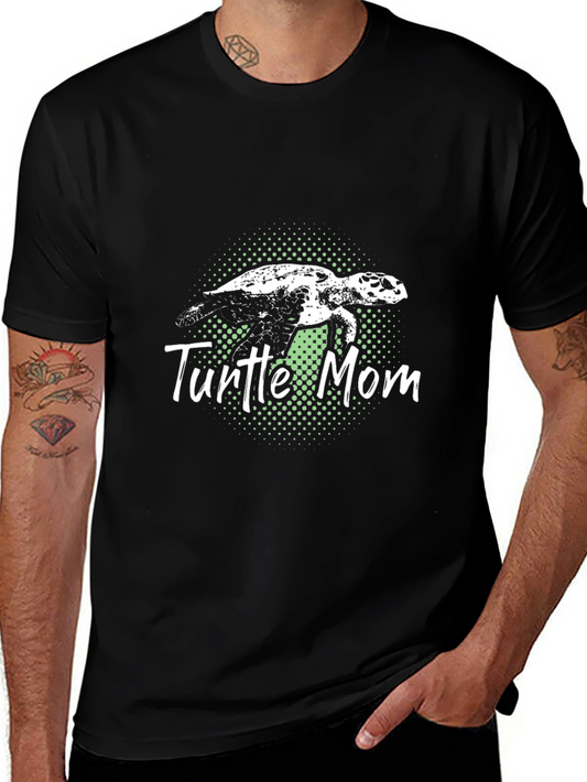 Turtle Mom Graphic Tee - Black Cotton T-Shirt