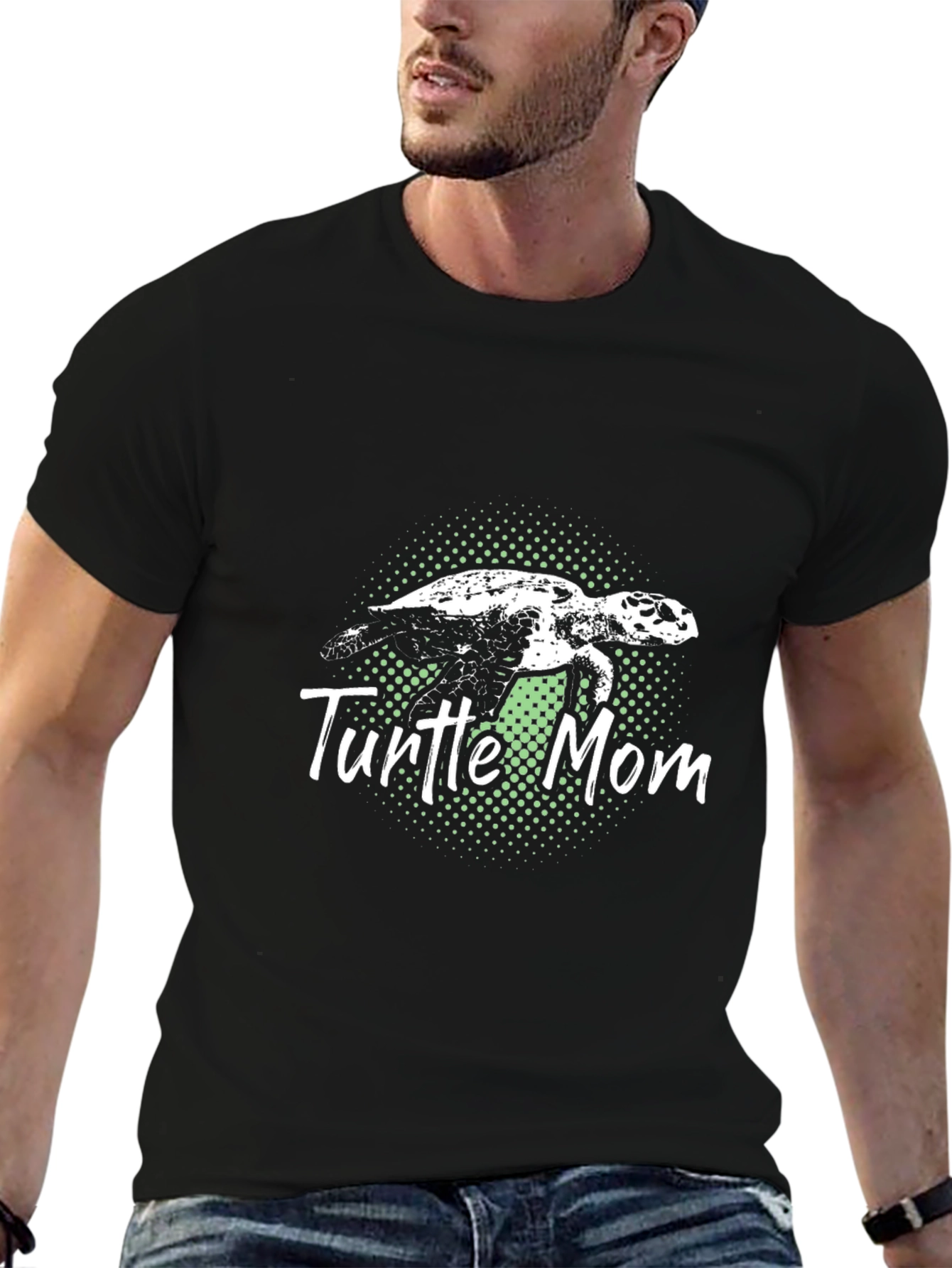 Turtle Mom Graphic Tee - Black Cotton T-Shirt