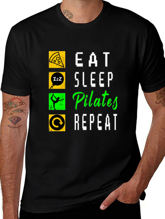 Eat Sleep Pilates Repeat T-Shirt - Funny Workout Tee