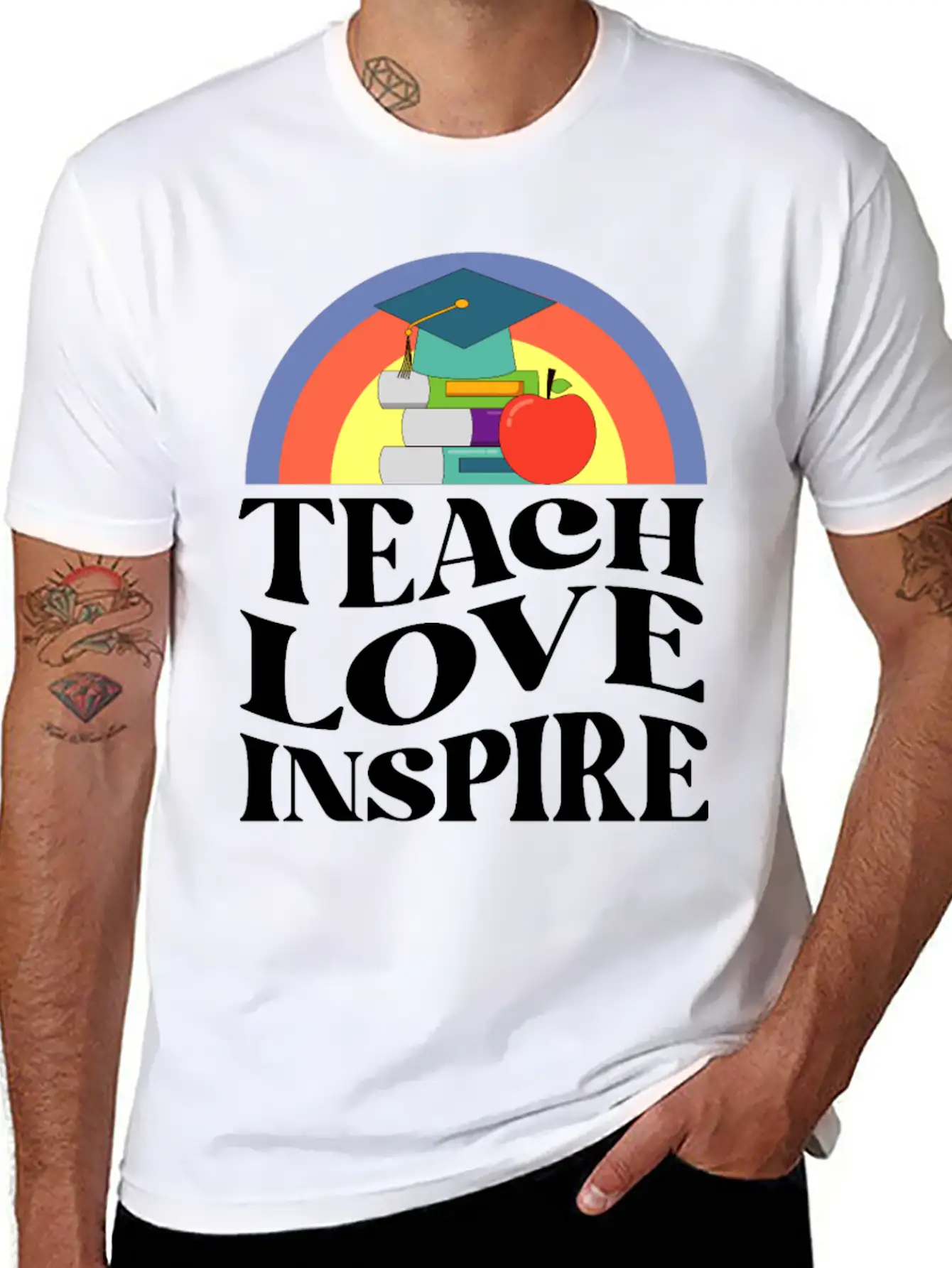 Teach Love Inspire, Teacher Inspirational Quotes Basic Graphic T-Shirt – Daily Comfort In Soft Cotton