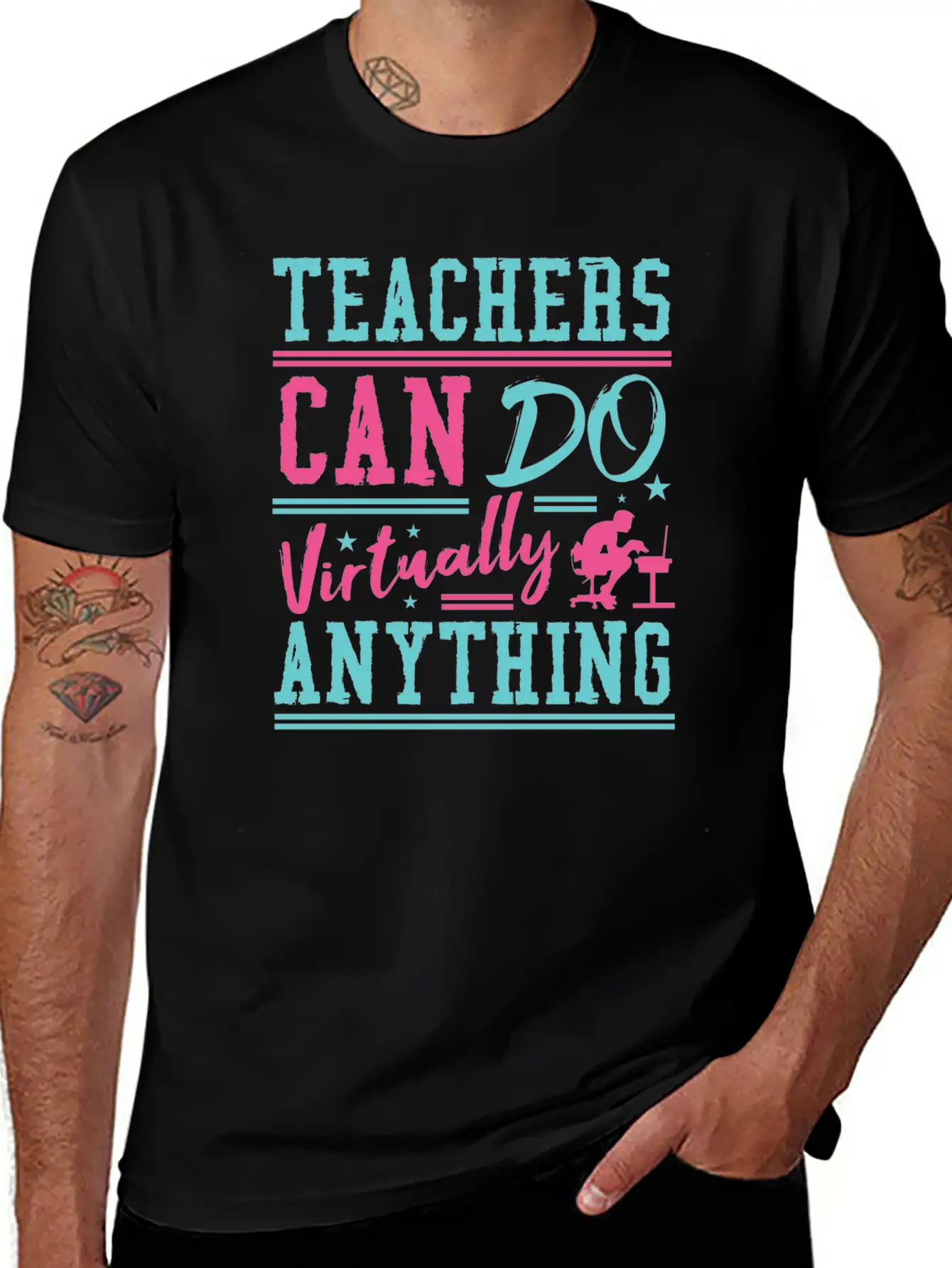 Teachers Can Do Anything Virtually School Teach Comfortable Minimalist Graphic Tee – Summer Style Essential