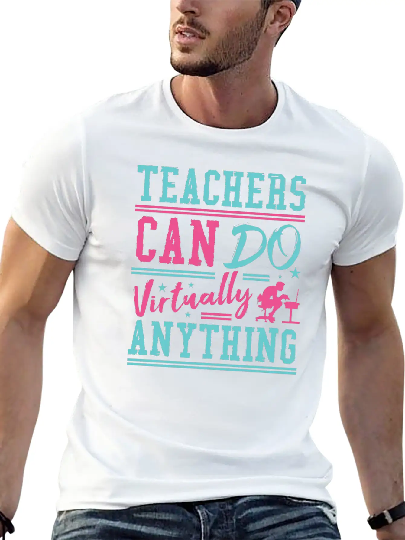 Teachers Can Do Anything Virtually School Teach Comfortable Minimalist Graphic Tee – Summer Style Essential