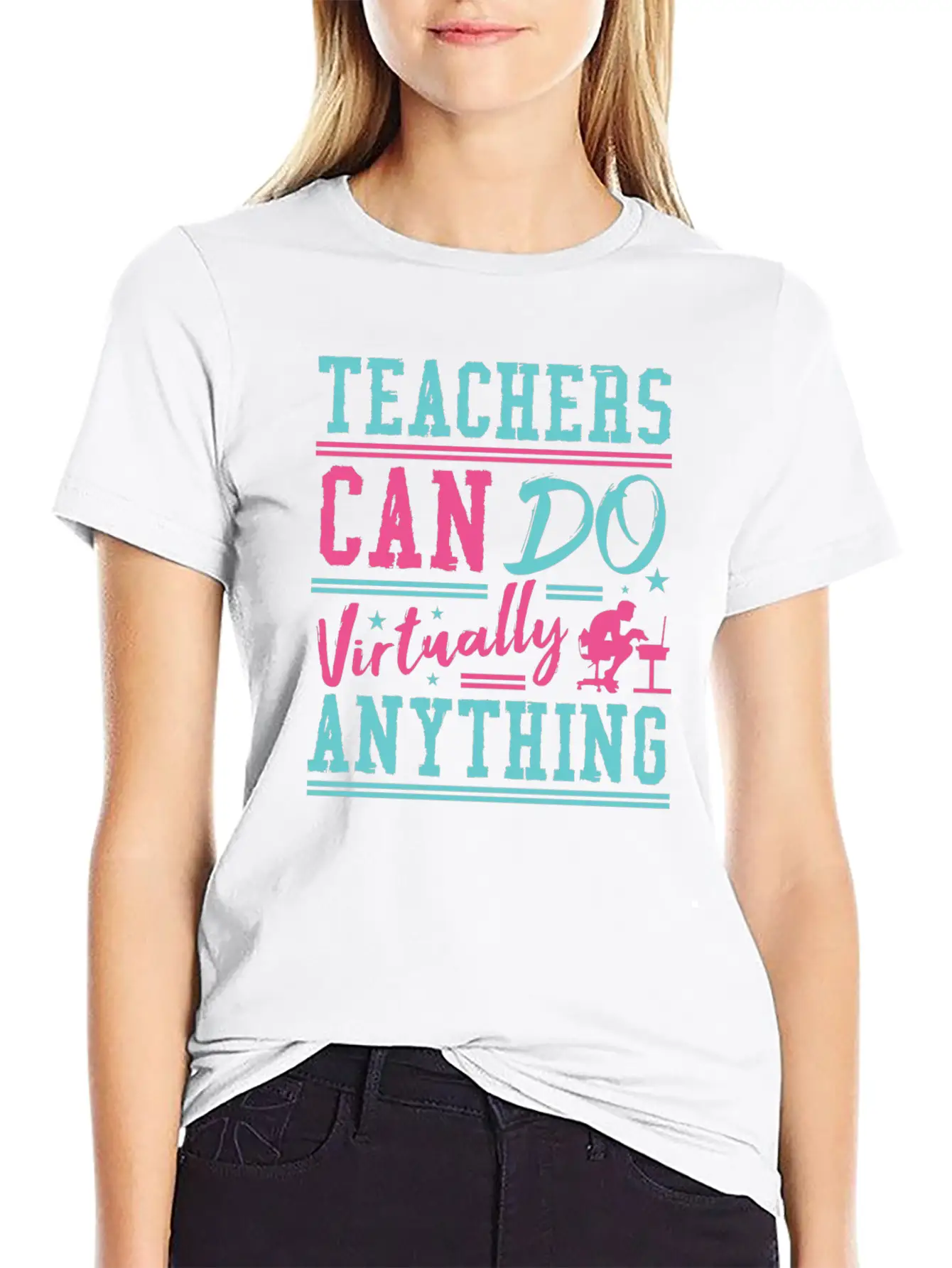Teachers Can Do Anything Virtually School Teach Comfortable Minimalist Graphic Tee – Summer Style Essential
