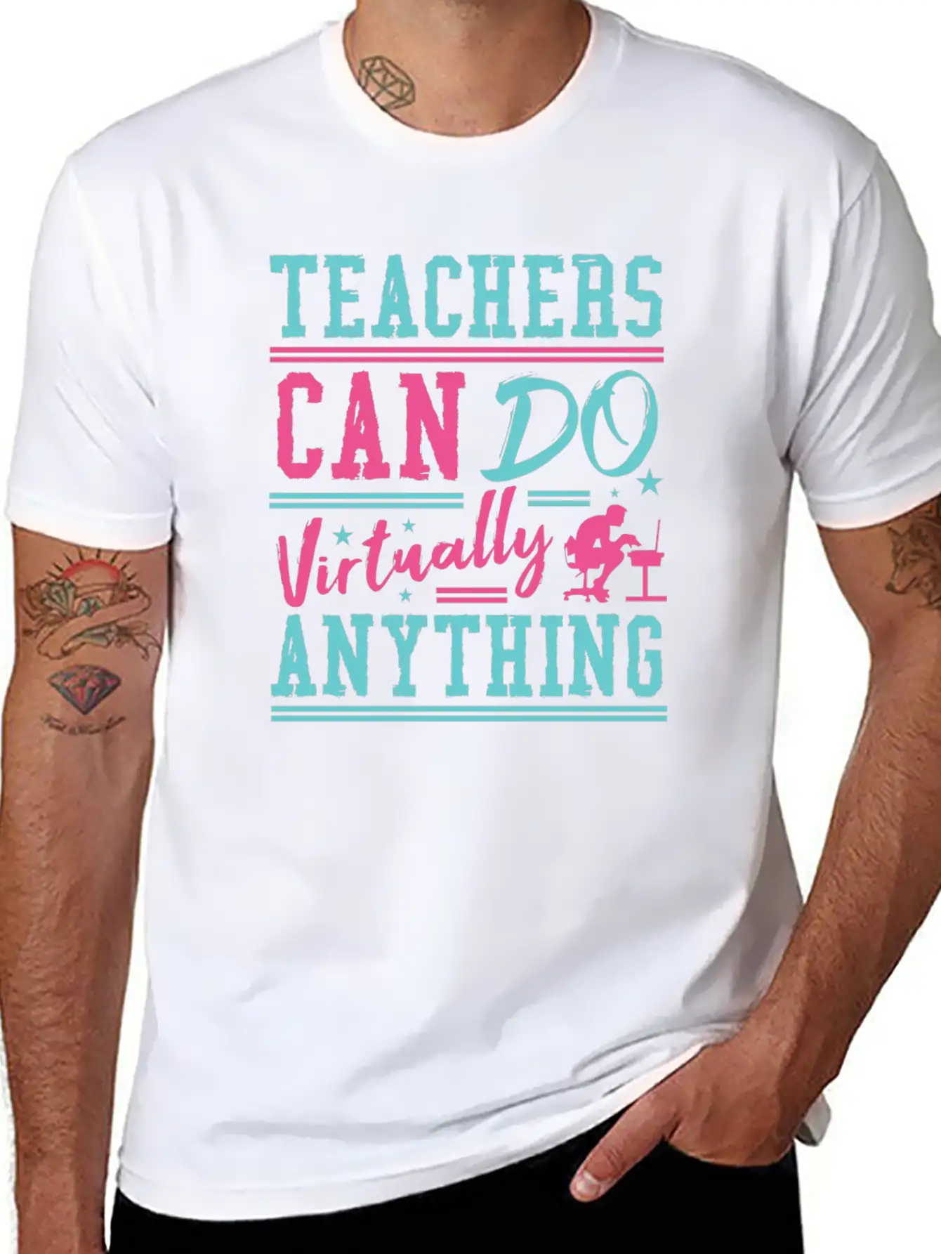 Teachers Can Do Anything Virtually School Teach Comfortable Minimalist Graphic Tee – Summer Style Essential